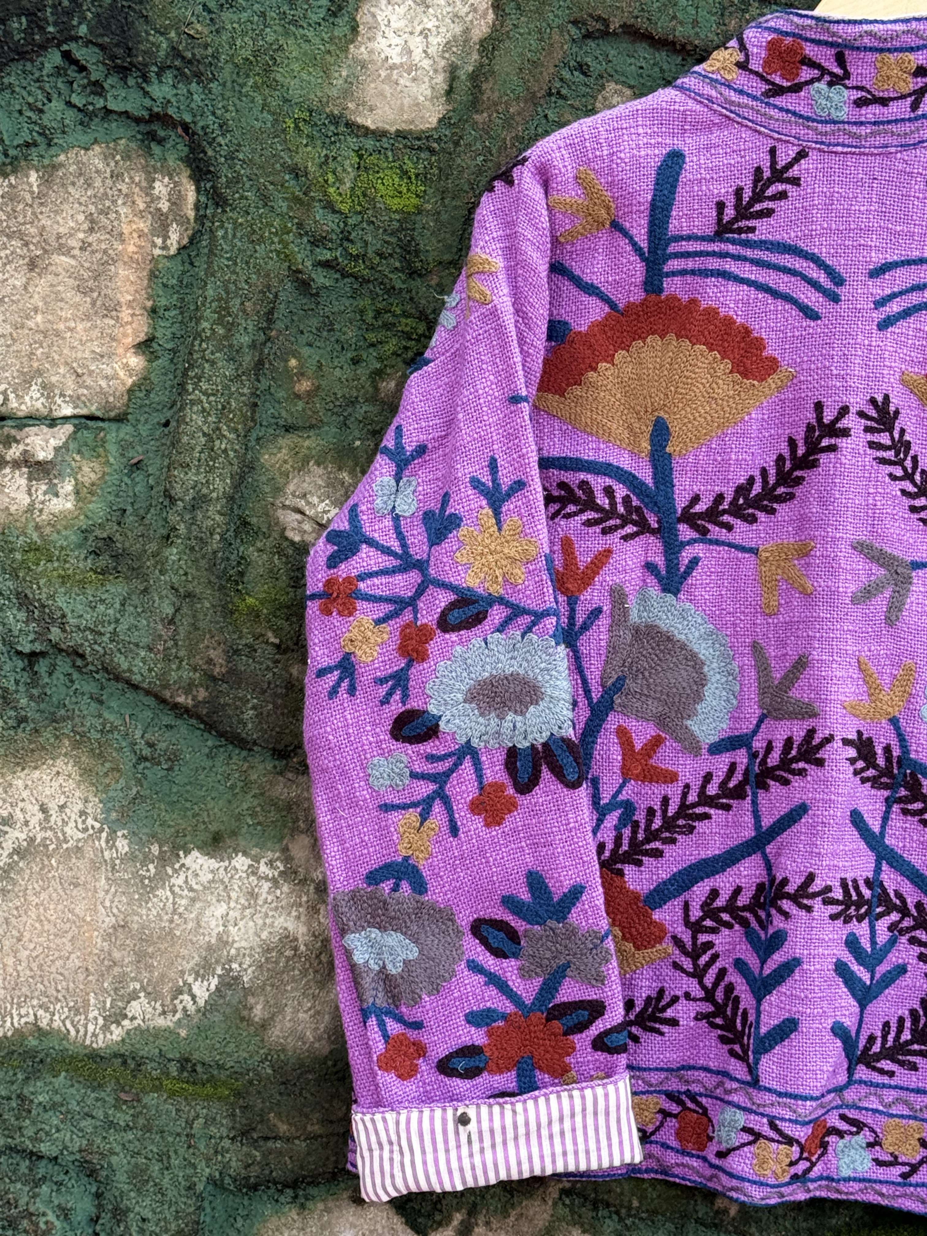 Womens Purple Velvet Embroidered Jacket with Floral Design