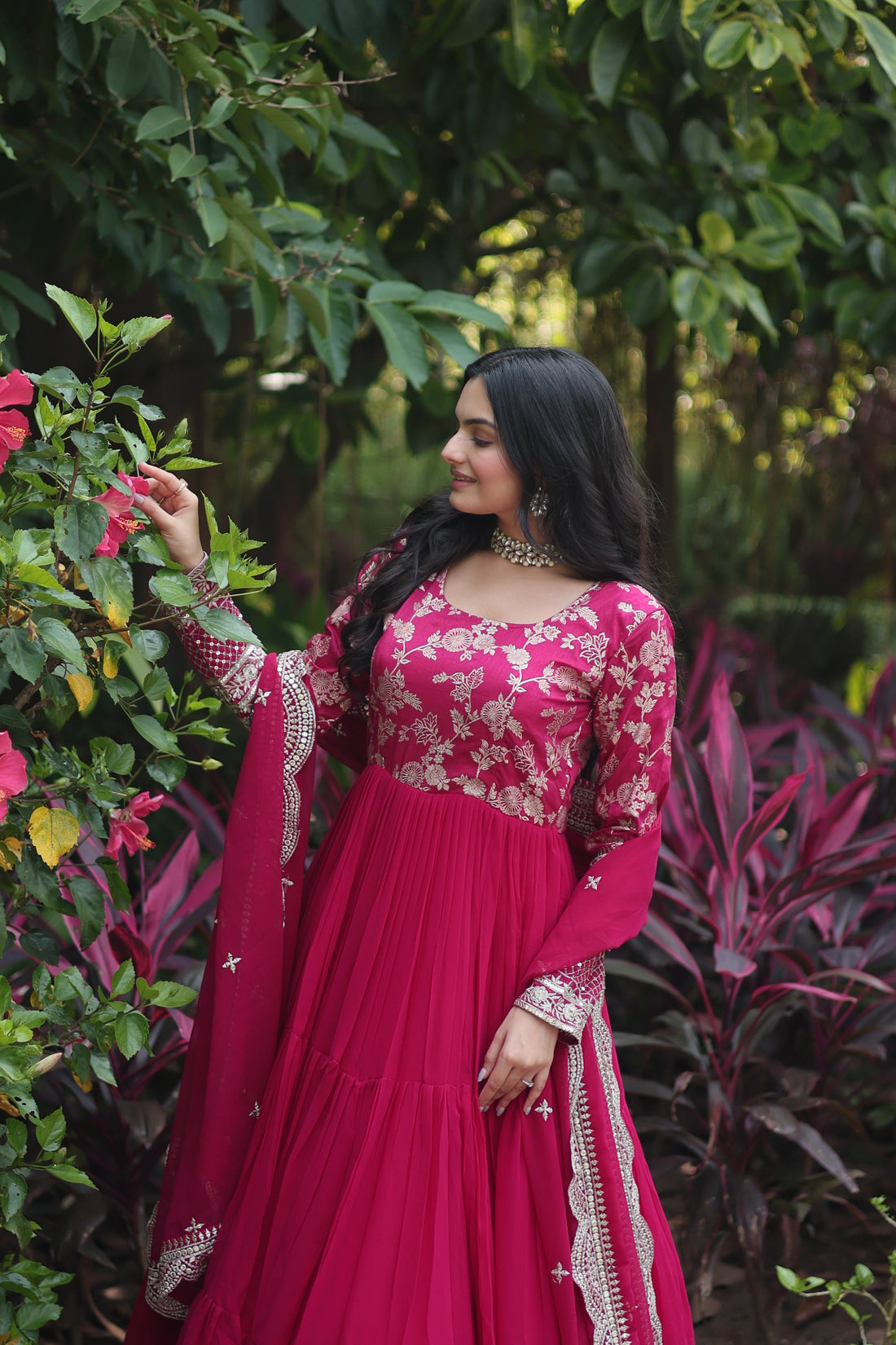 Pink Faux Blooming  Embroidered Cut-Work Gown With Dupatta Set