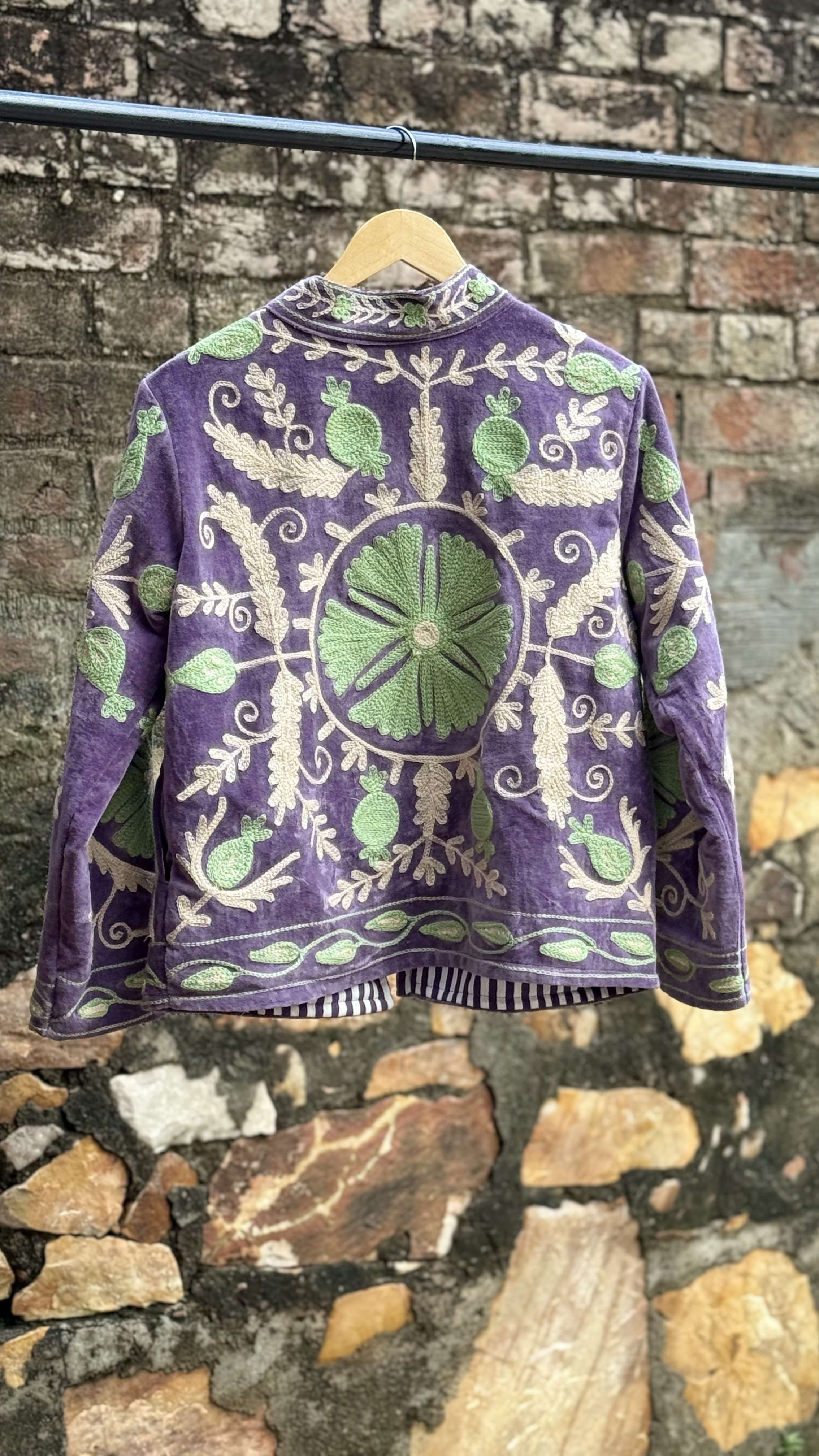 Womens Purple Velvet Embroidered Jacket with Floral Design