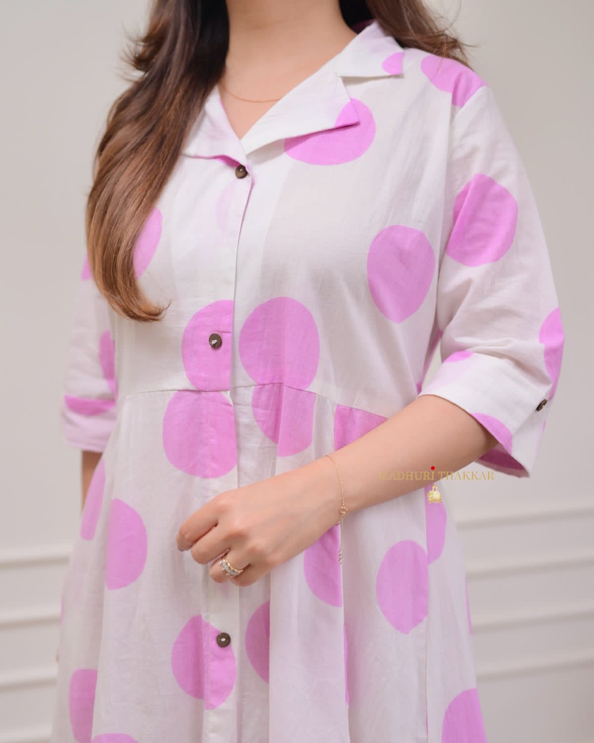 Women Polka Dots Cotton A Line kurti