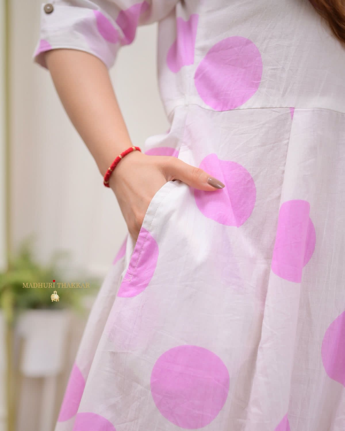 Women Polka Dots Cotton A Line kurti