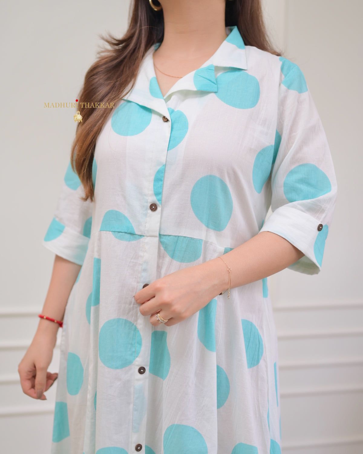 Women Polka Dots Cotton A Line kurti