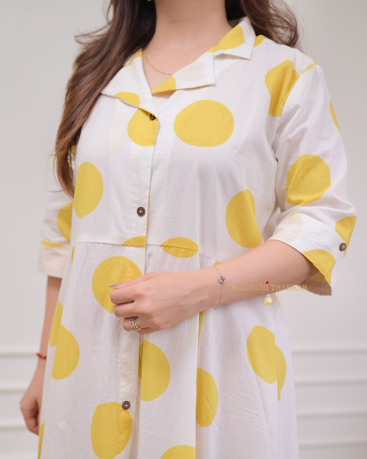 Women Polka Dots Cotton A Line kurti