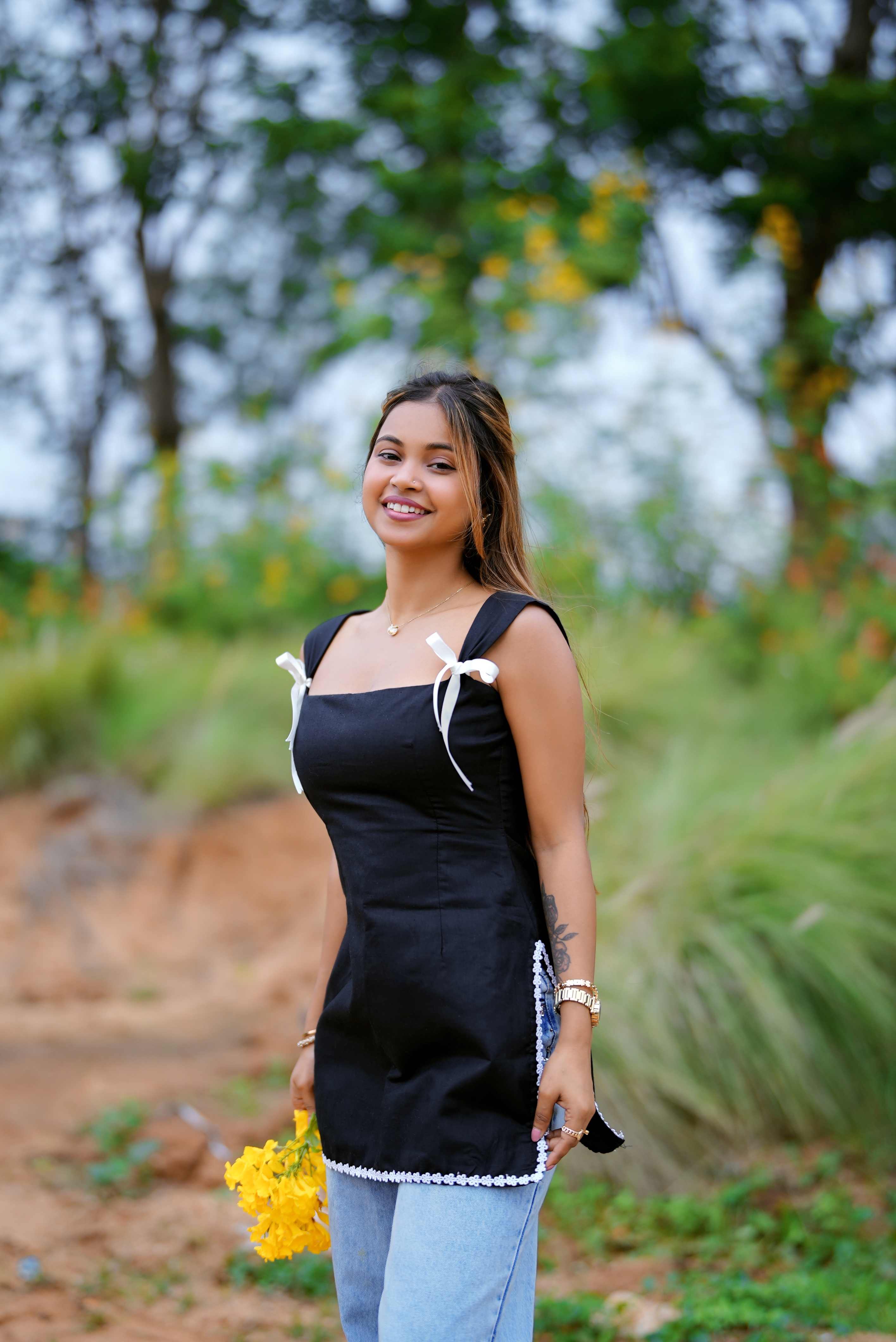 Midnight Bloom Short Trendy Kurti