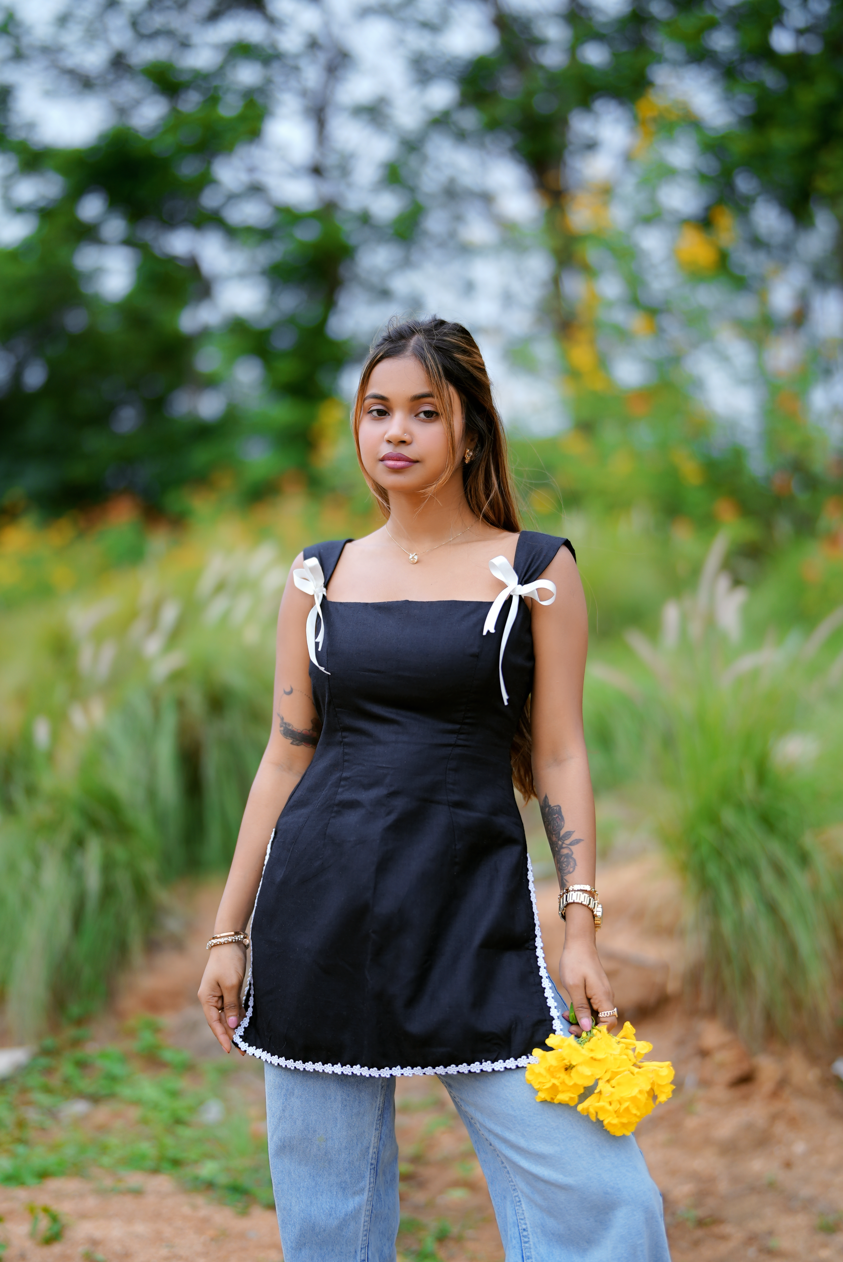 Midnight Bloom Short Trendy Kurti