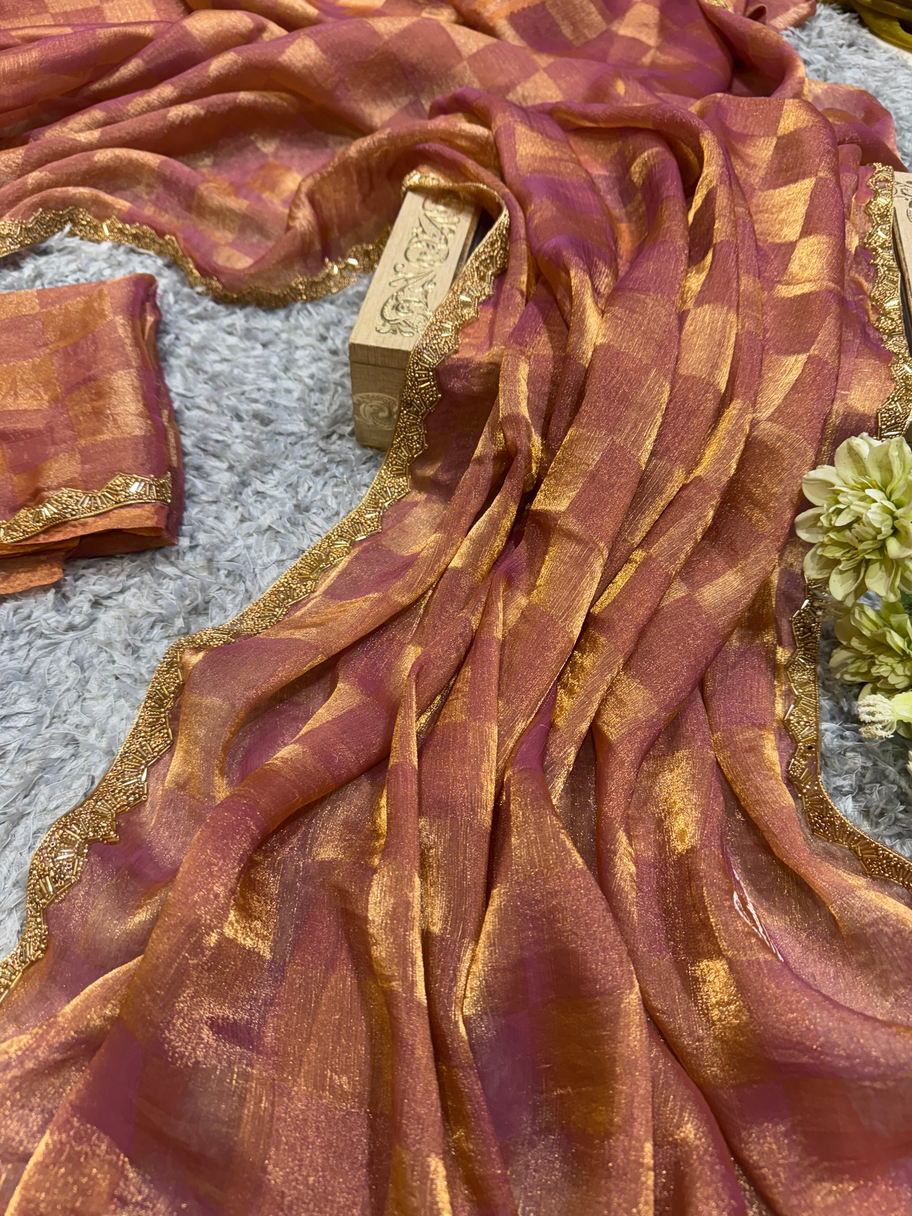 Super Trending Rust Designer Saree