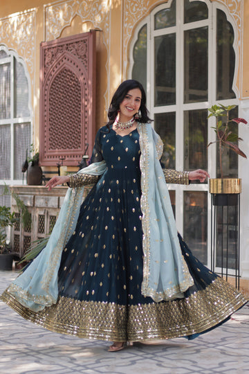 Premium Blue Designer Readymade Zari Gown