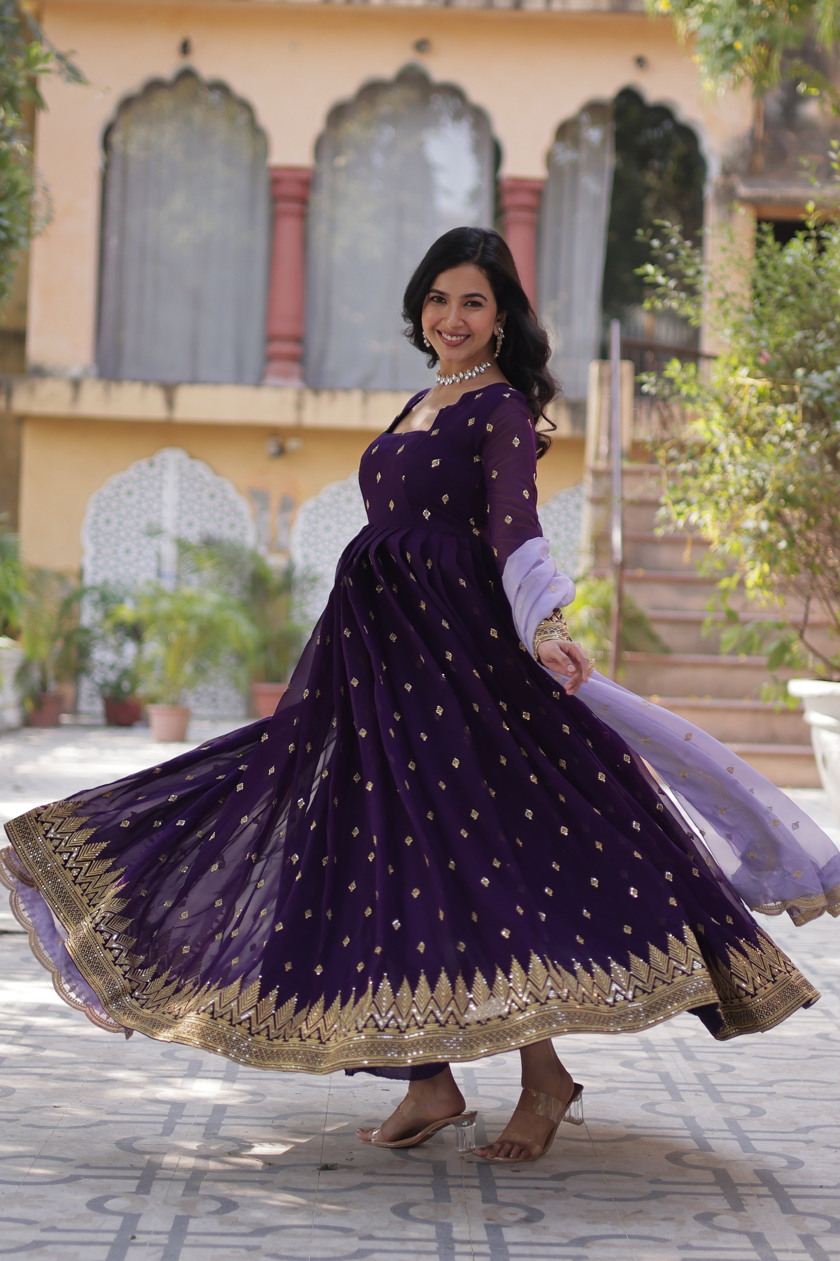 Blooming Gown with Embroidery Zari Sequins-work
