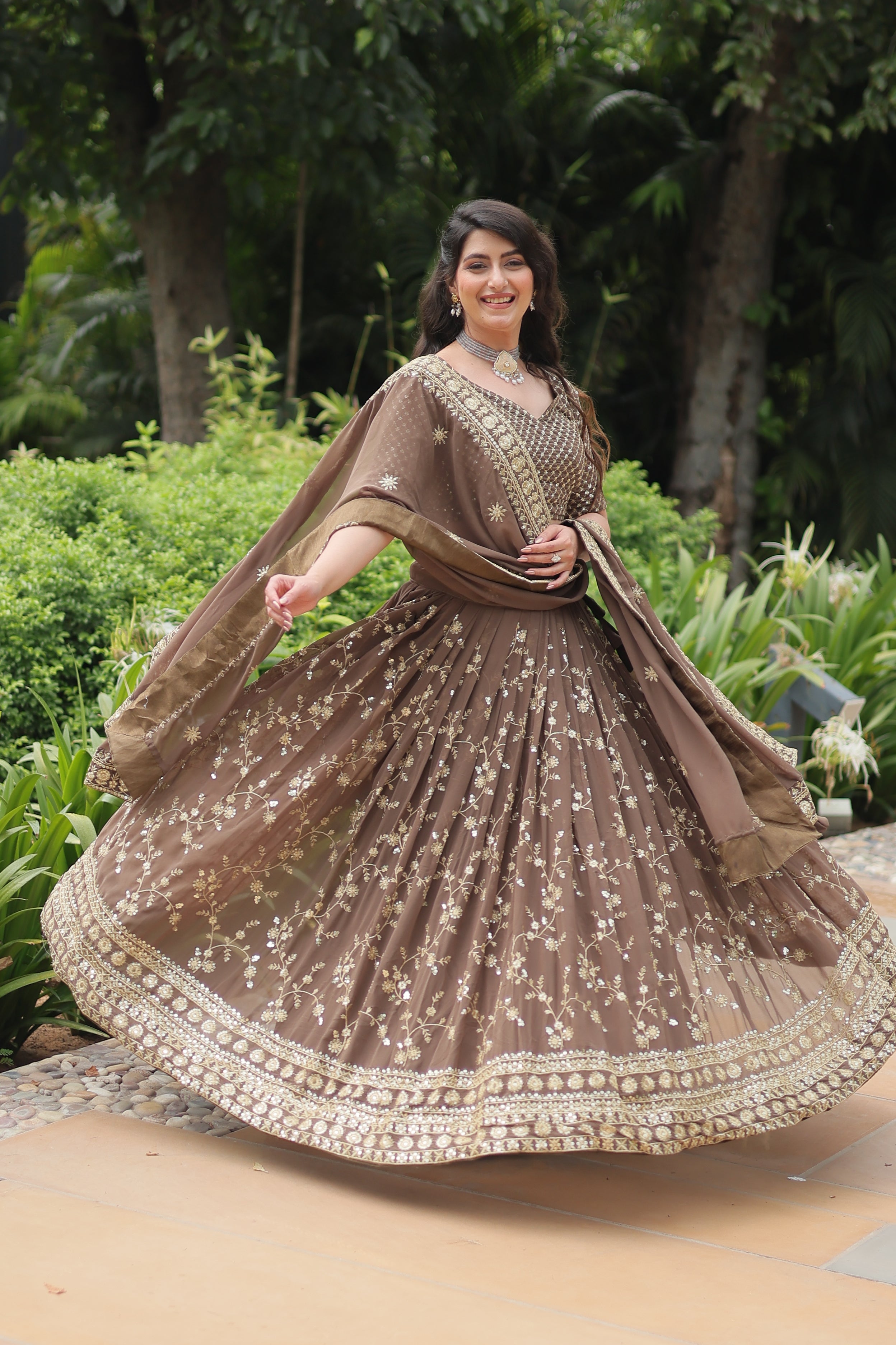 Faux Blooming Lehenga With Heavy Sequins & Thread Embroidered work