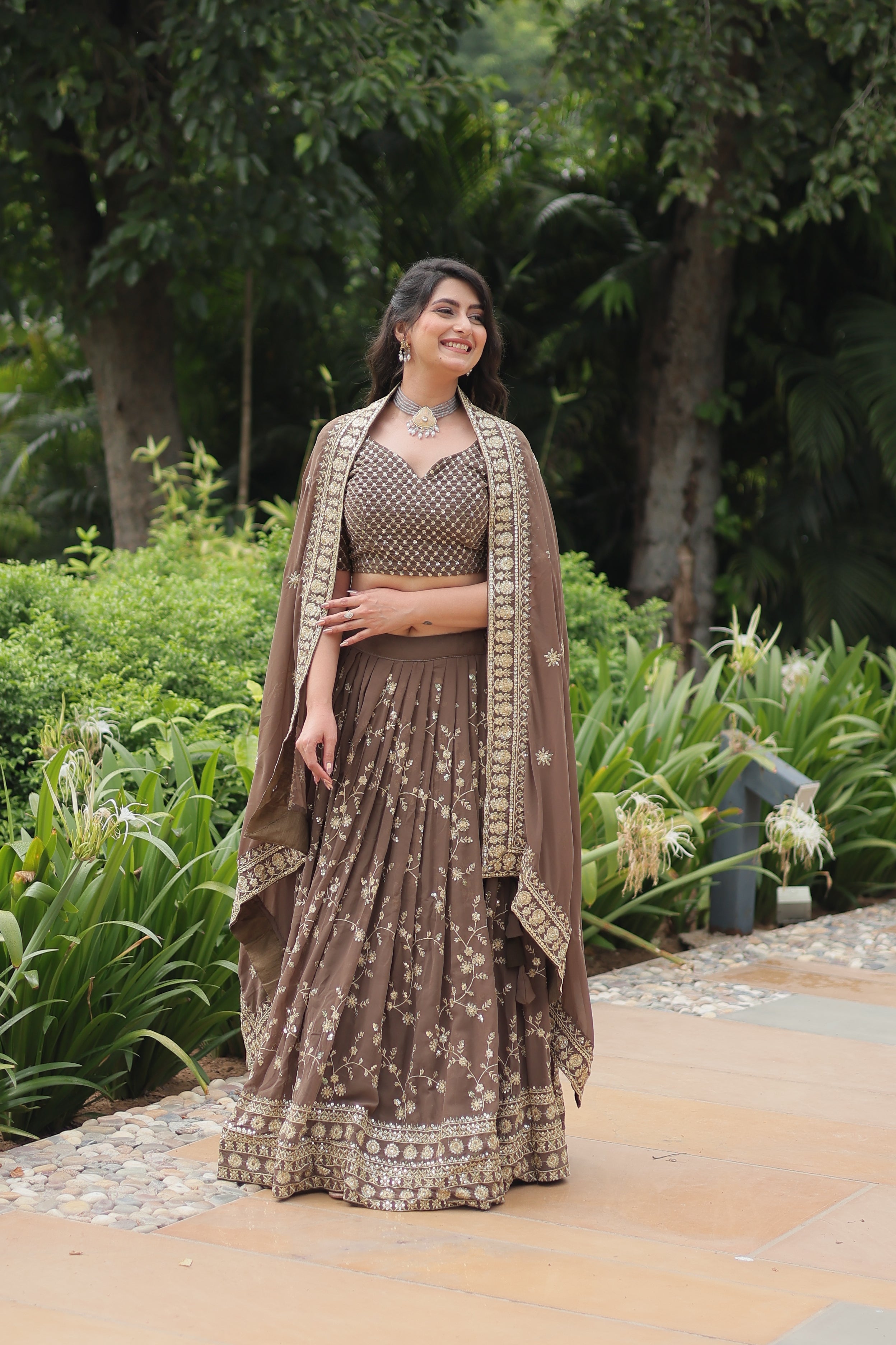Faux Blooming Lehenga With Heavy Sequins & Thread Embroidered work
