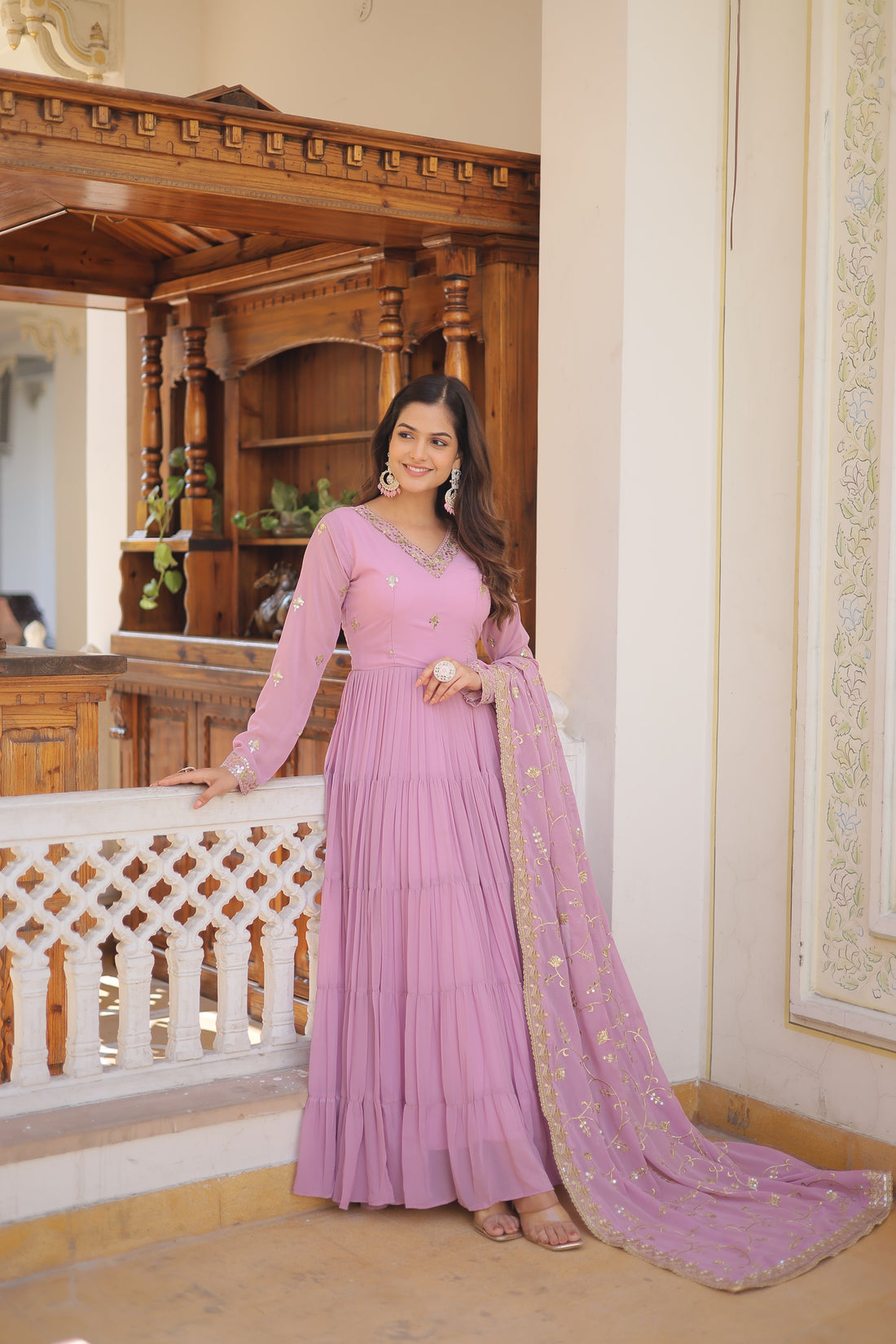 Purple Women's Designer Gown With Dupatta Sets