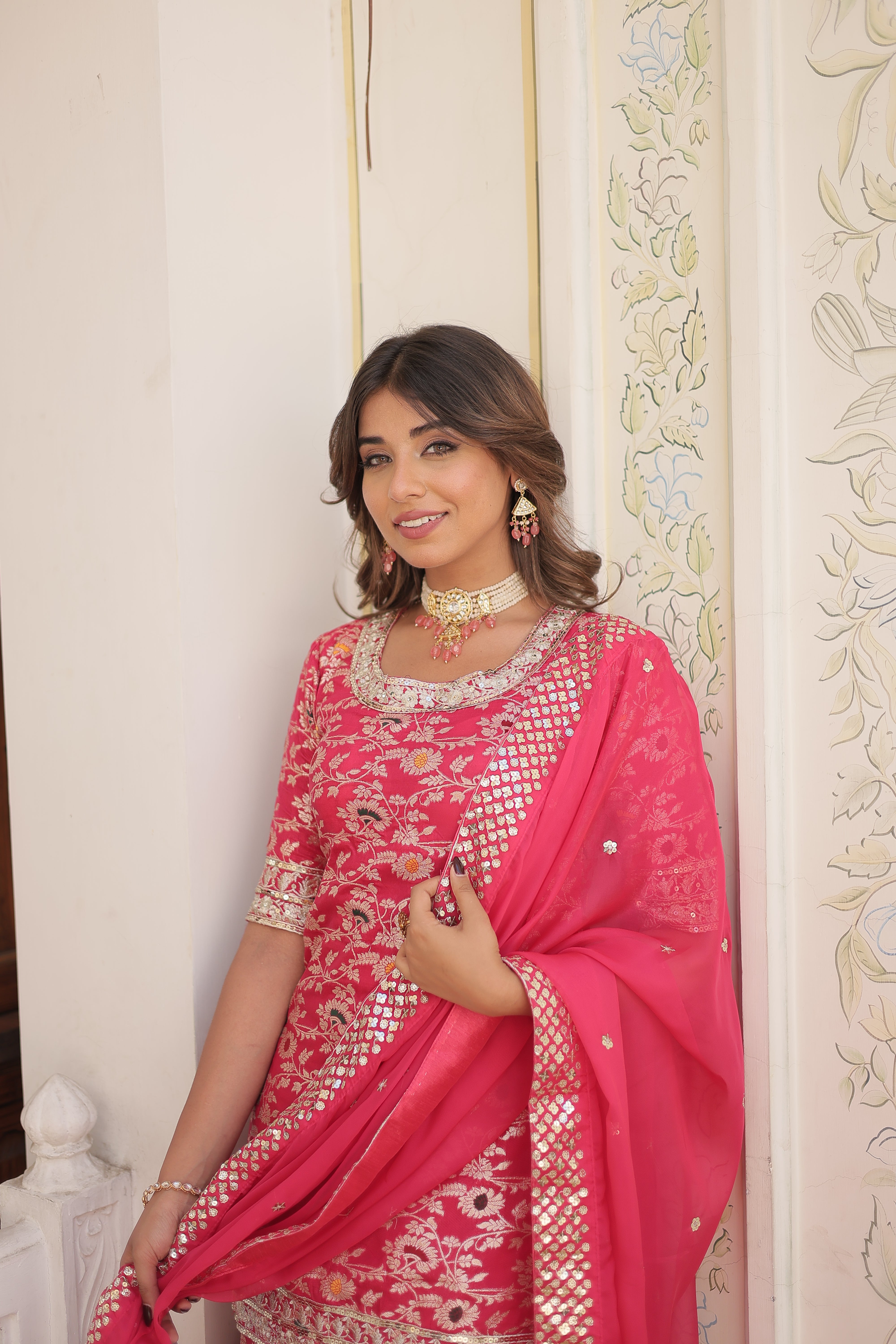 Pink Beautiful Kurta Sharara Set With Dupatta