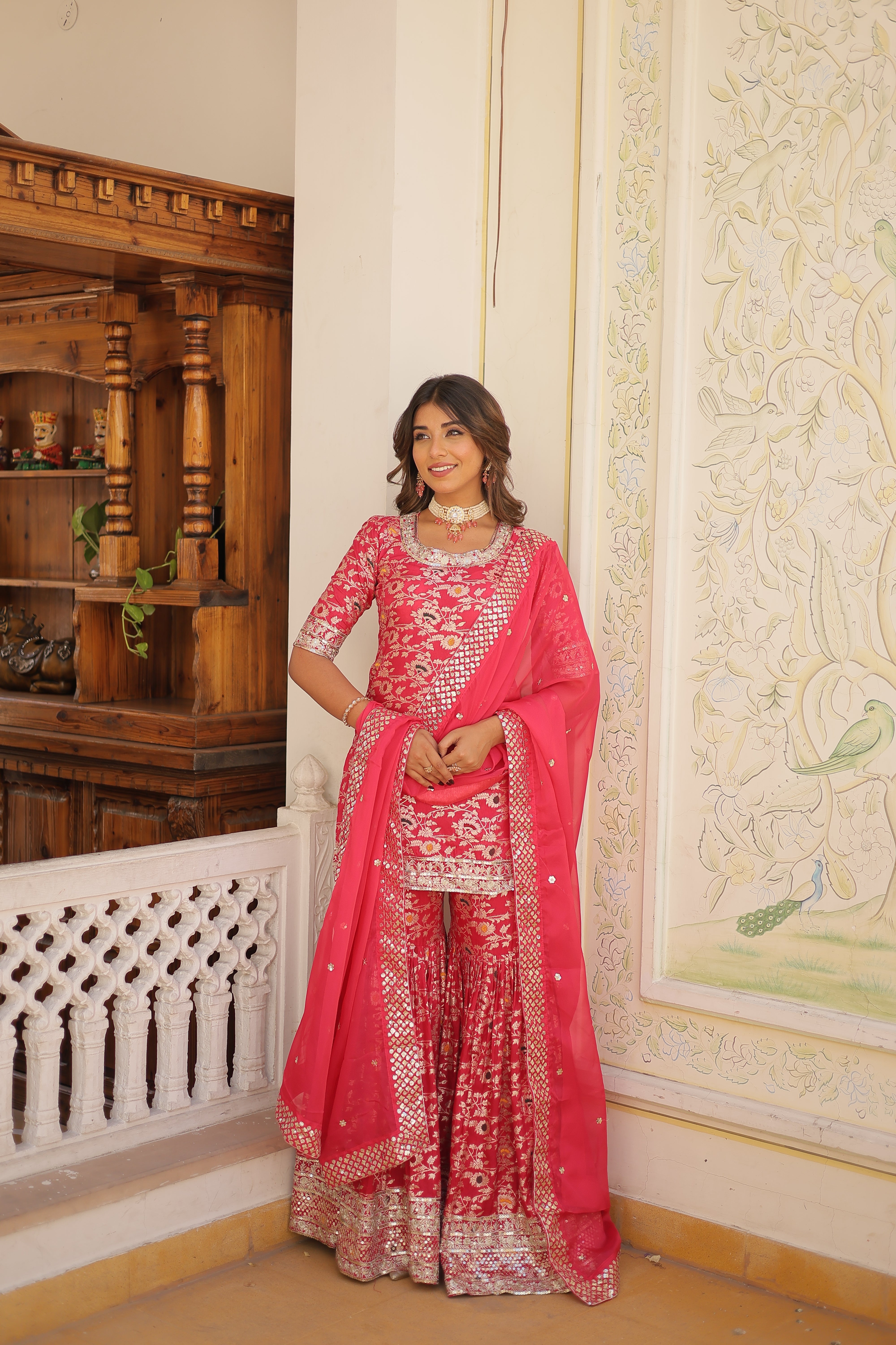 Pink Beautiful Kurta Sharara Set With Dupatta