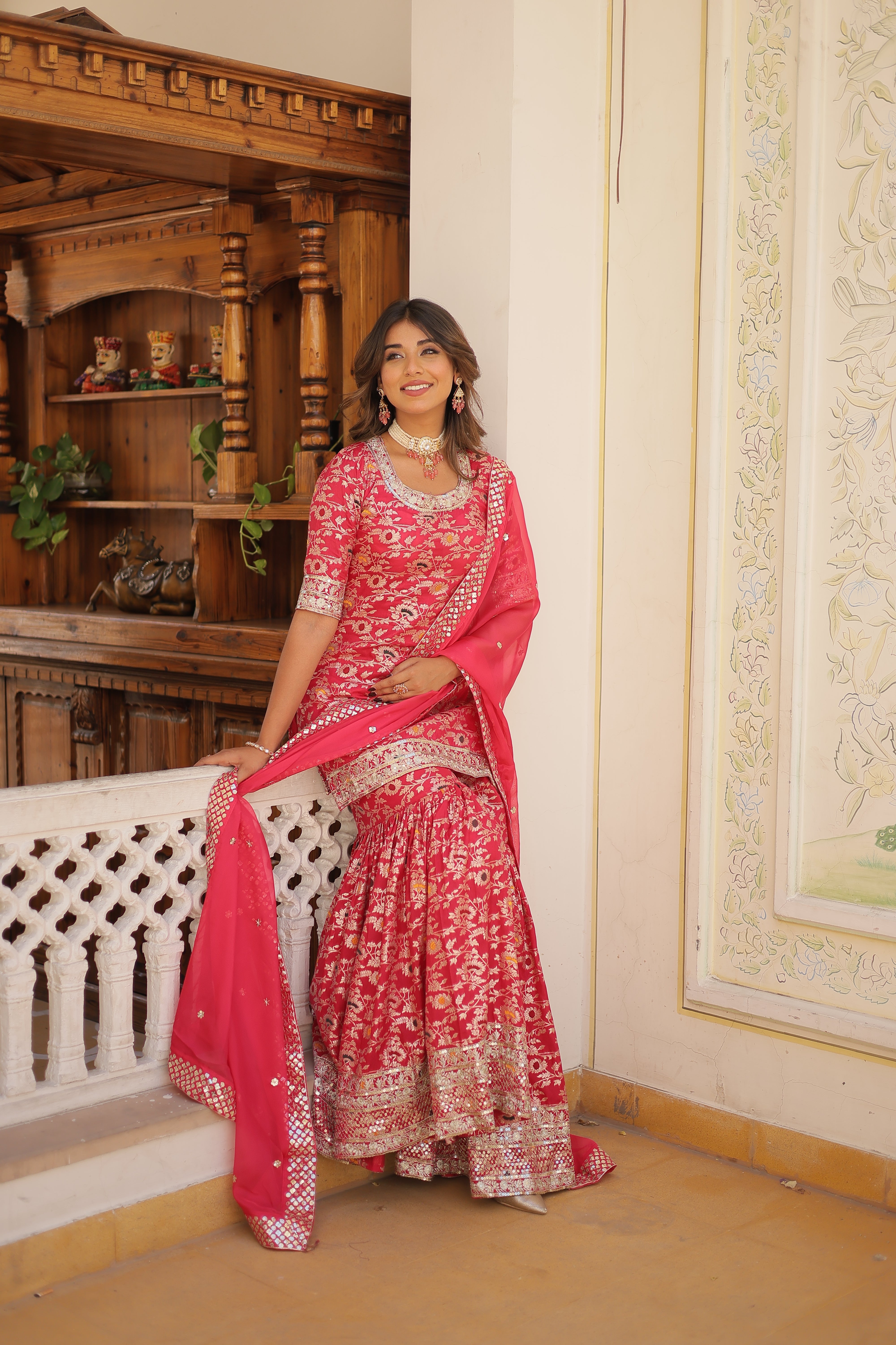 Pink Beautiful Kurta Sharara Set With Dupatta
