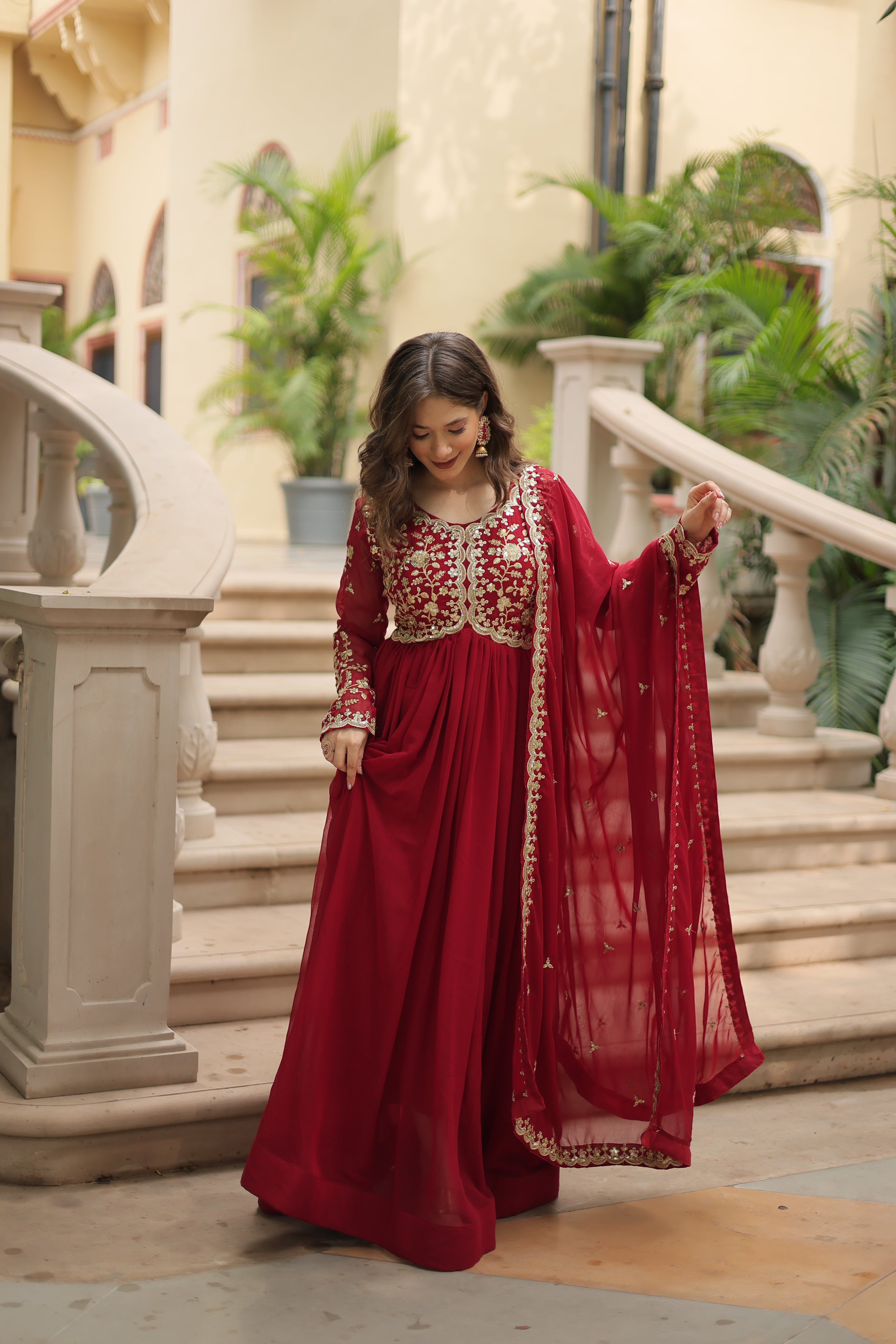 Beautiful Alia Cut Designer Gown With Dupatta Sets