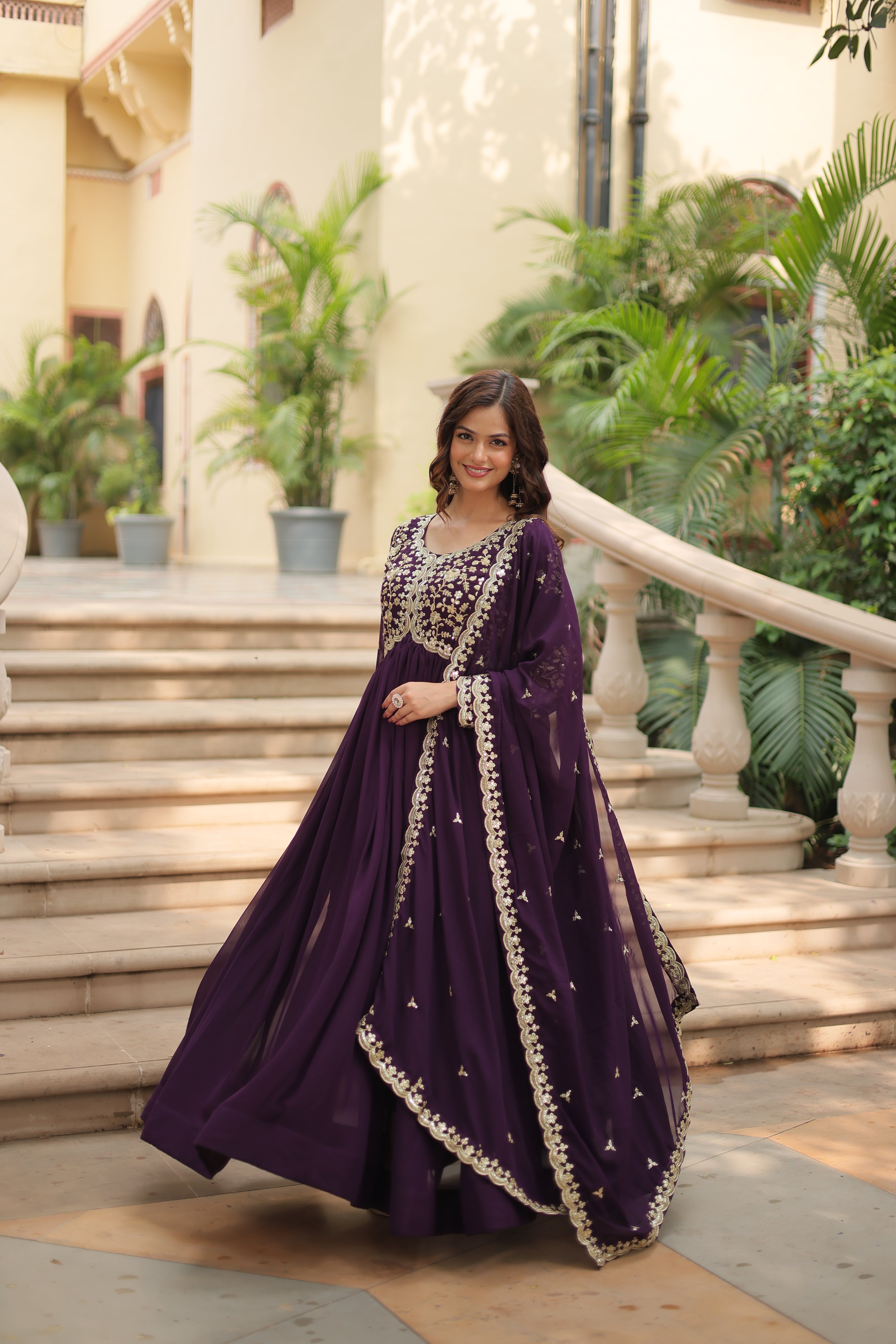 Beautiful Alia Cut Designer Gown With Dupatta Sets