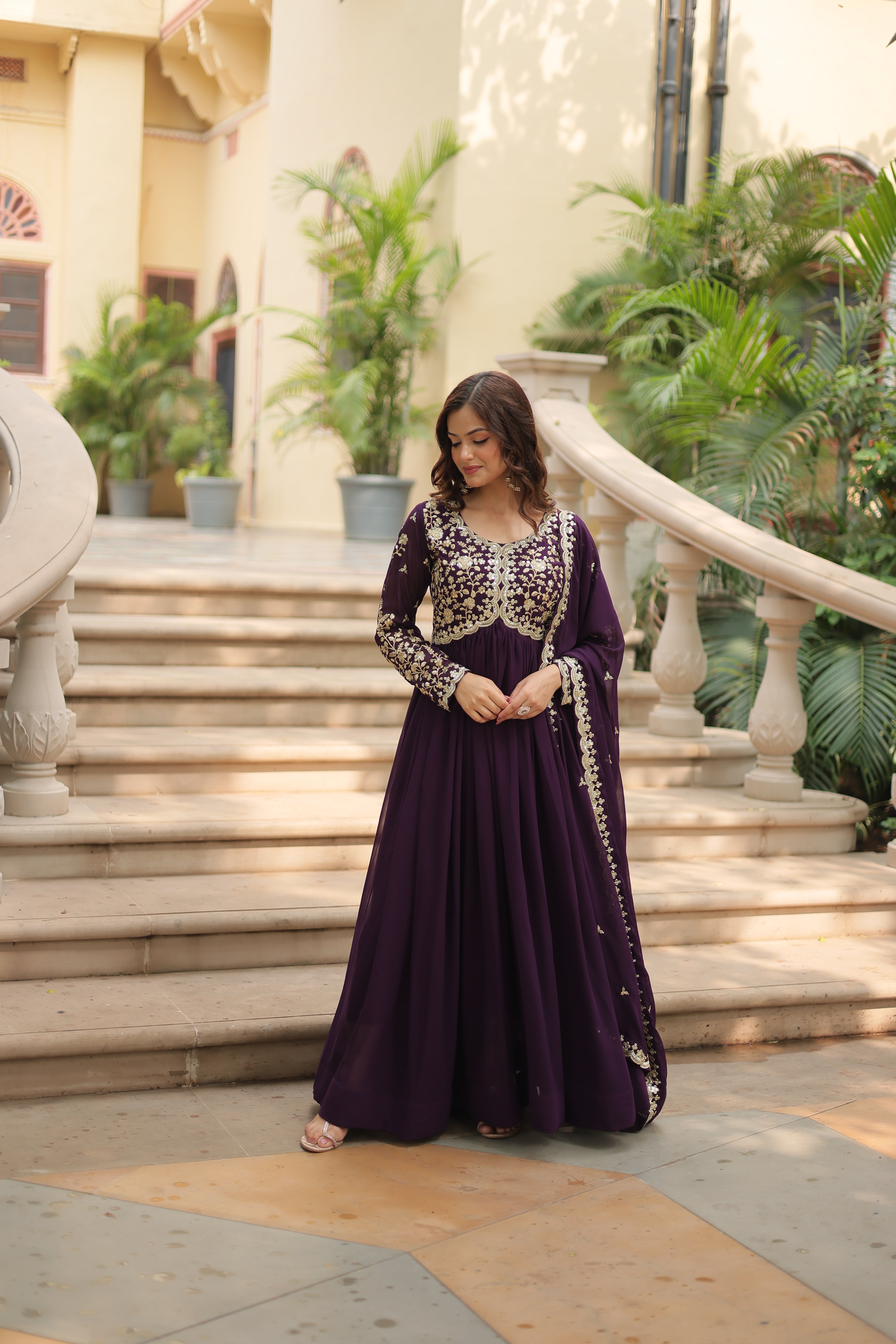 Beautiful Alia Cut Designer Gown With Dupatta Sets