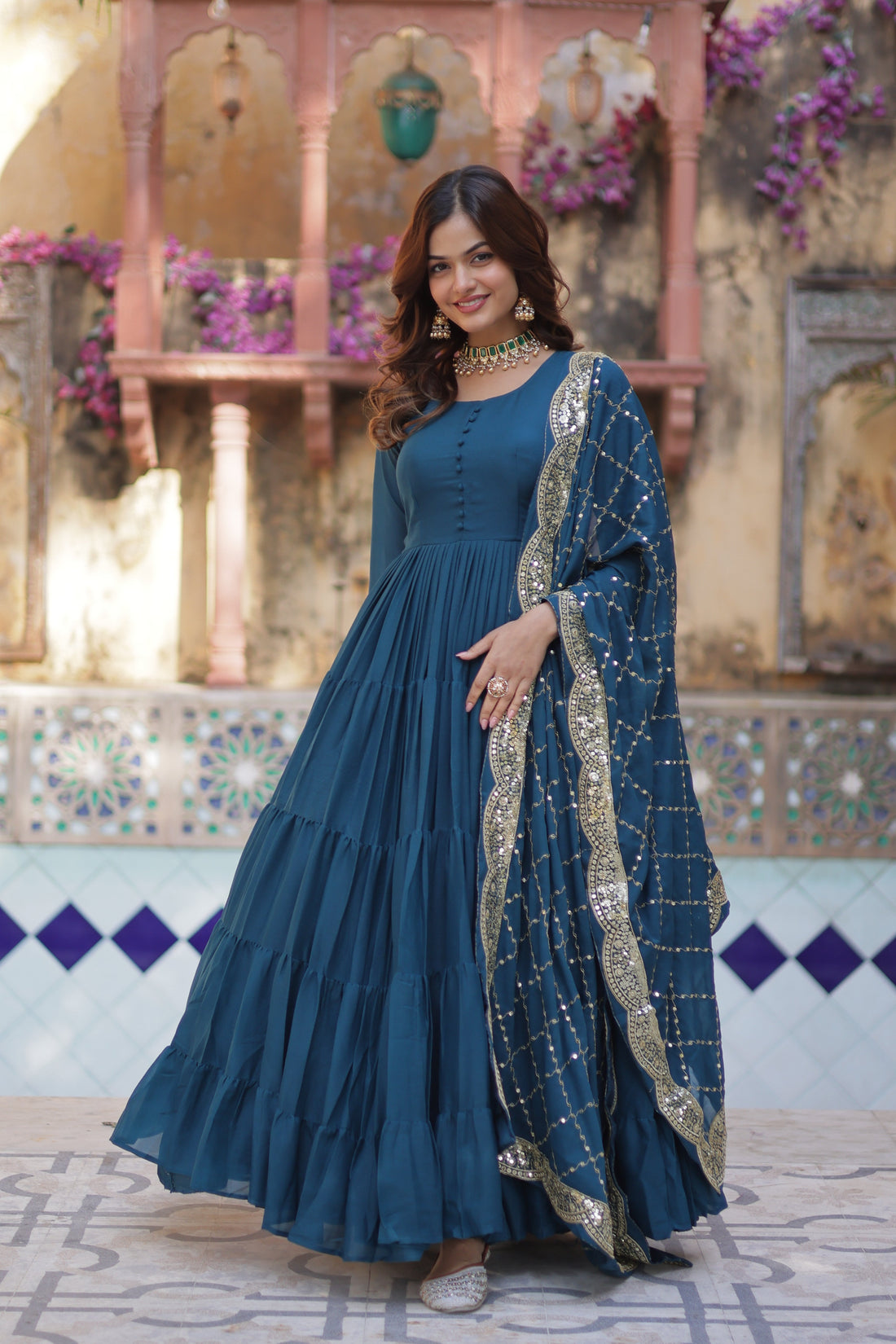 Rama Elegant Readymade Georgette Gown With Dupatta Sets
