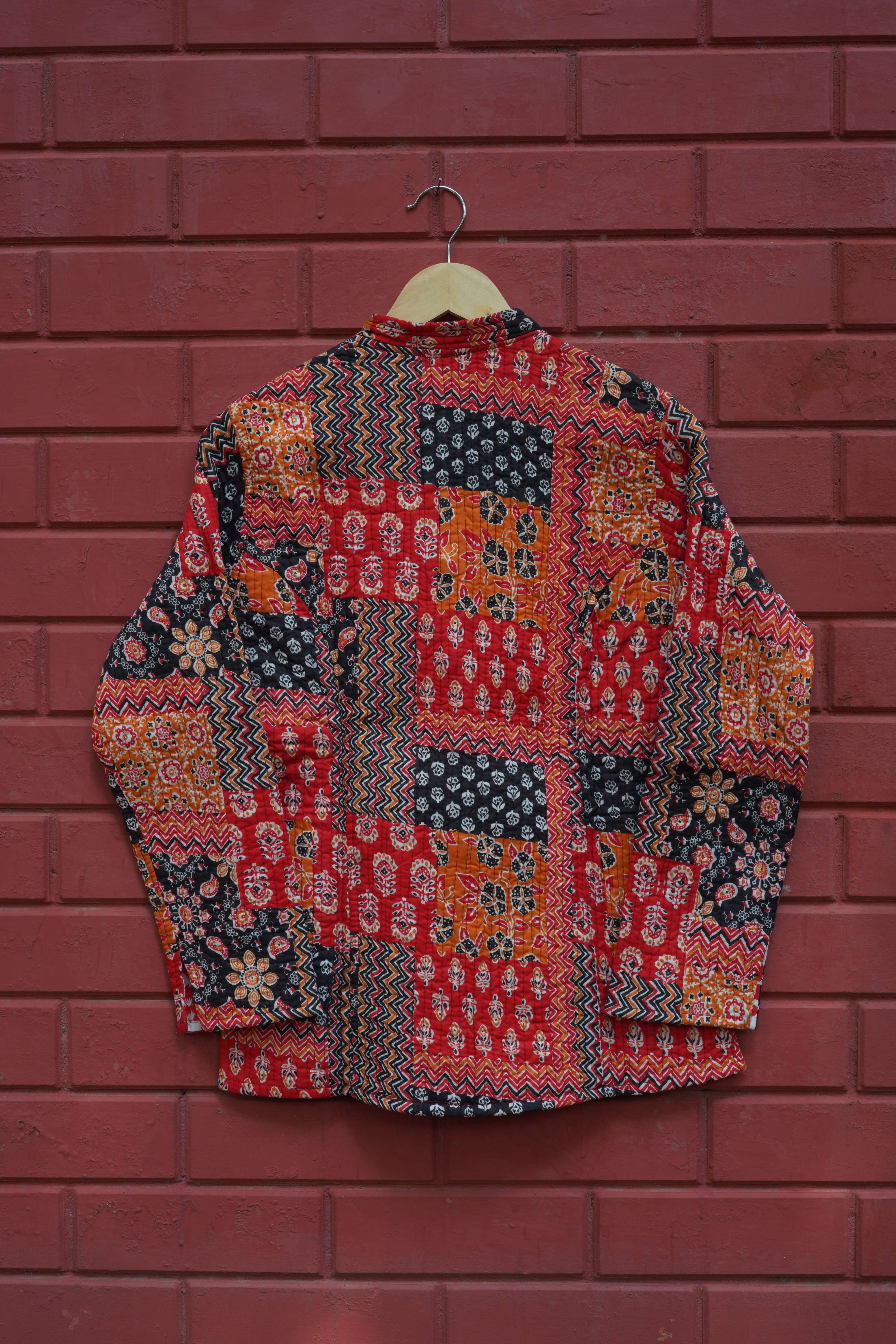 Womens Red Velvet Embroidered Jacket with Floral Design