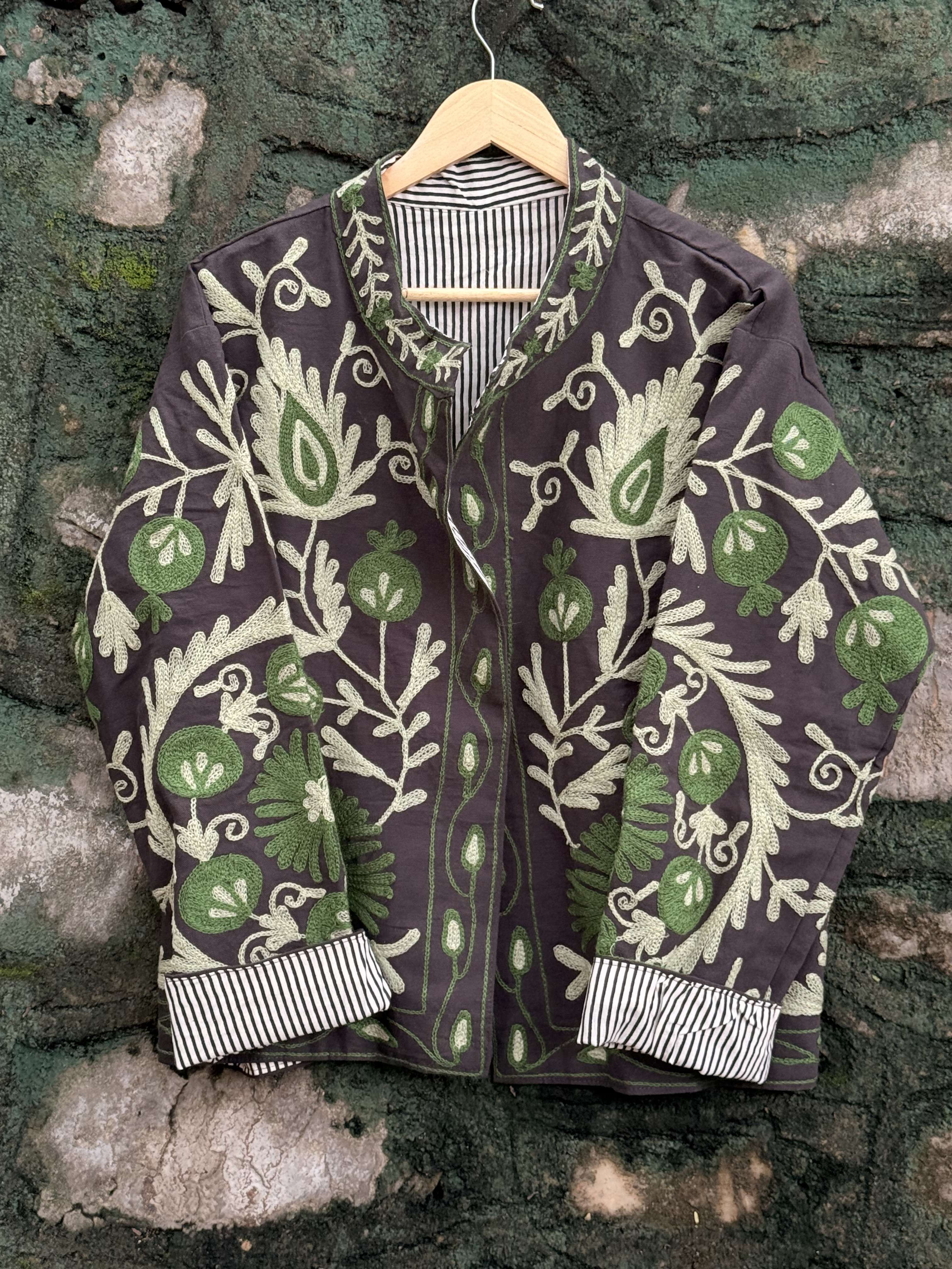 Womens Purple Velvet Embroidered Jacket with Floral Design