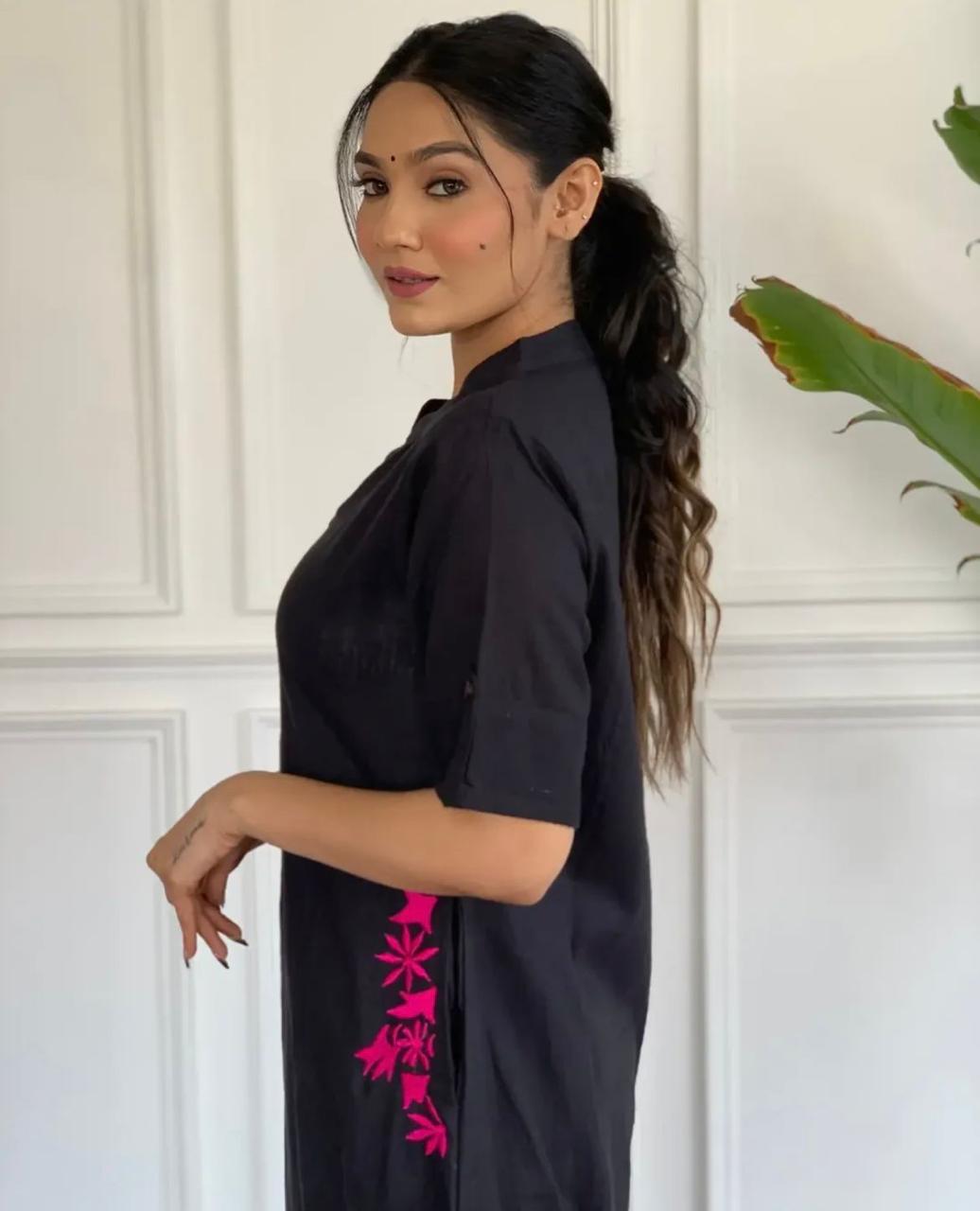 Pure cotton hand embroidered kurta palazzo co ord set