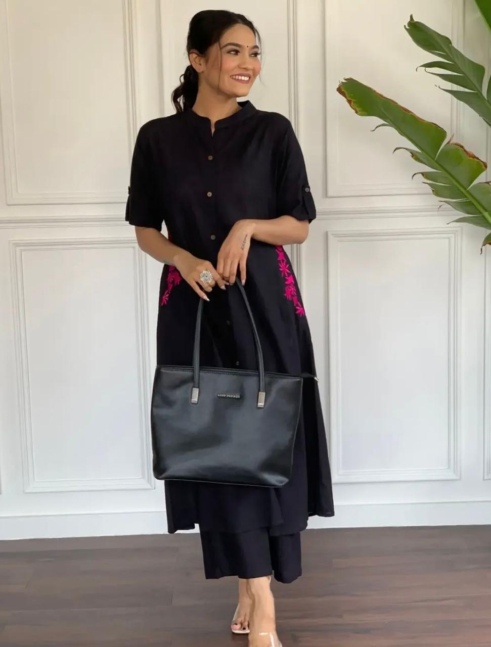 Pure cotton hand embroidered kurta palazzo co ord set