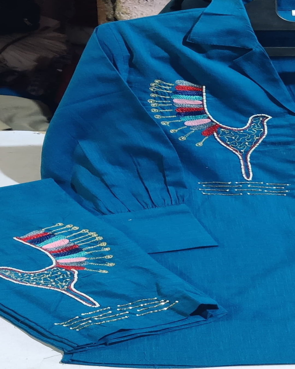 Hand Aari Embroidery Blue Co-Ord set