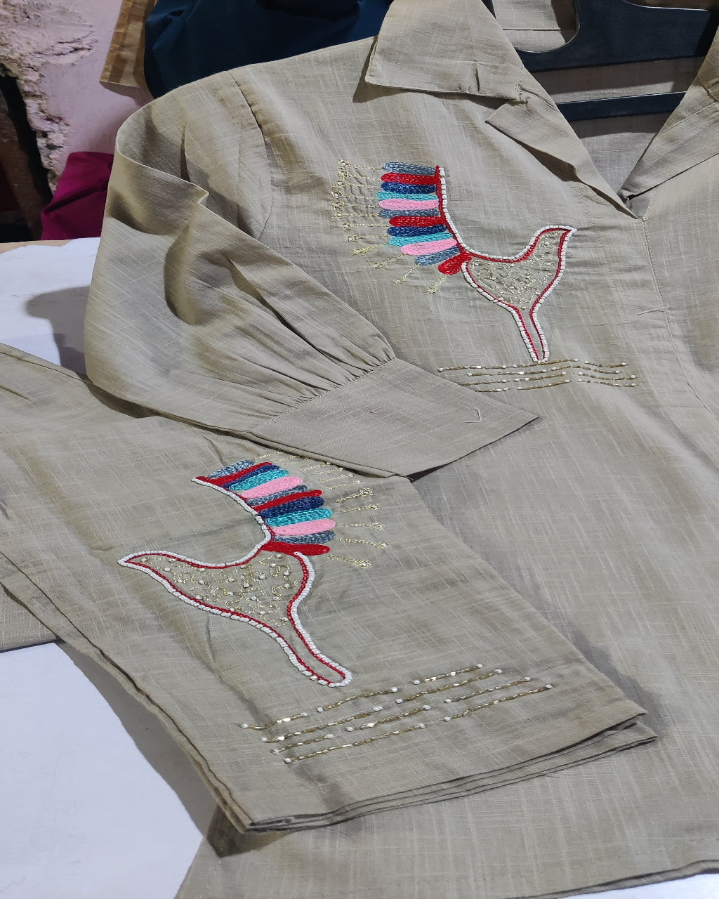 Hand Aari Embroidery Gray Co-Ord set