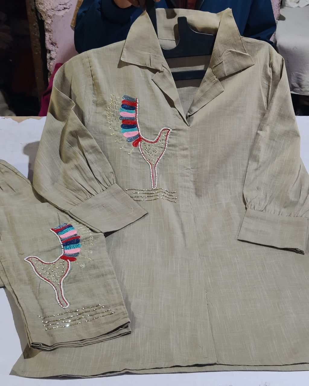 Hand Aari Embroidery Gray Co-Ord set