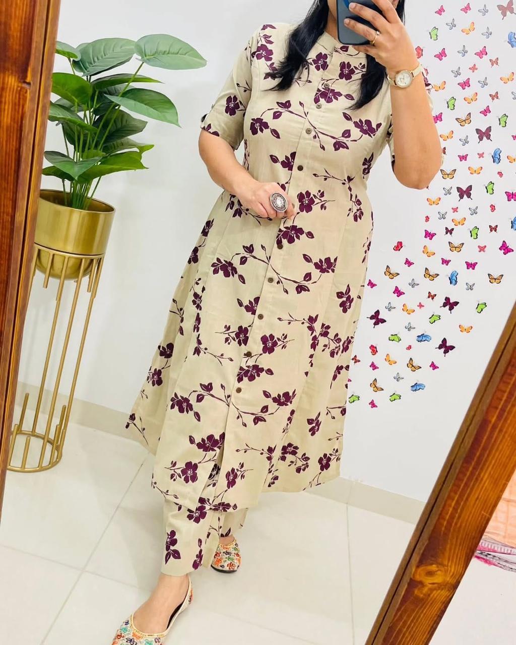 cotton co-ord set, florral kurta set, Noorahe 