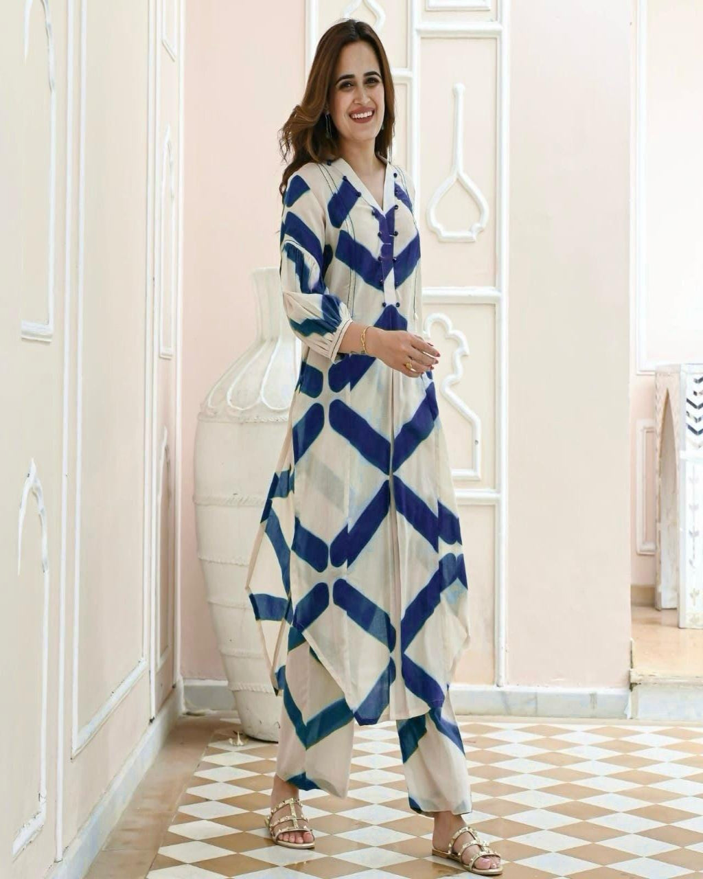 Beautiful Blue Cotton Kurta Pant Set