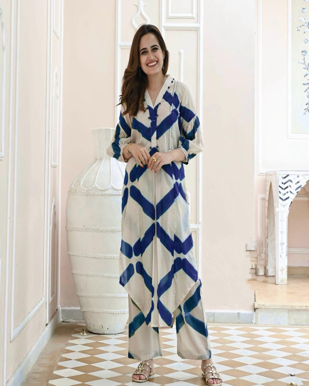 Beautiful Blue Cotton Kurta Pant Set