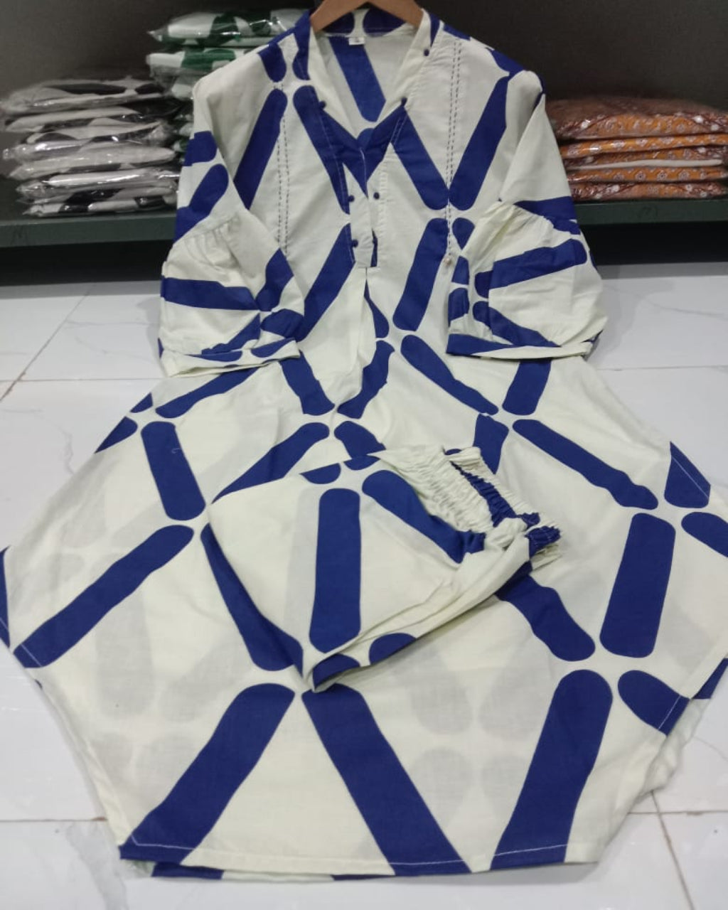 Beautiful Blue Cotton Kurta Pant Set