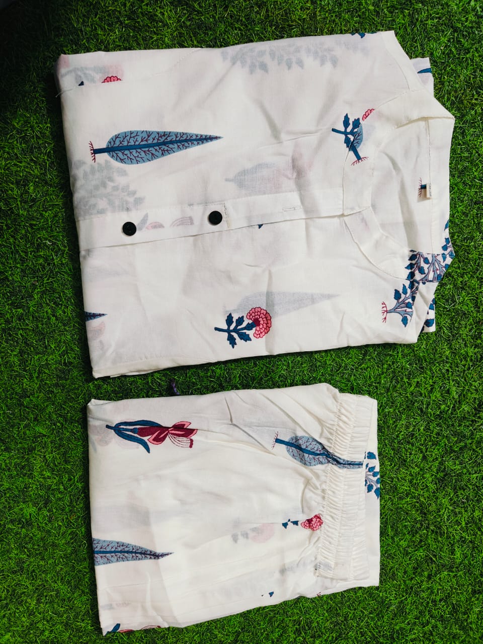 Premium White Floral Fine Cotton Kurta Palazzo Set