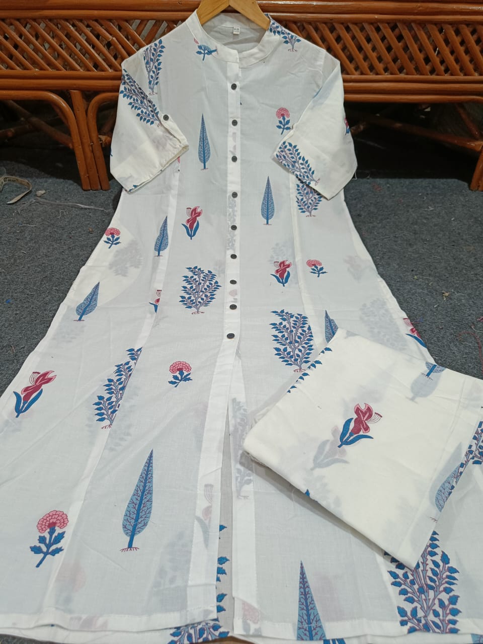 Premium White Floral Fine Cotton Kurta Palazzo Set