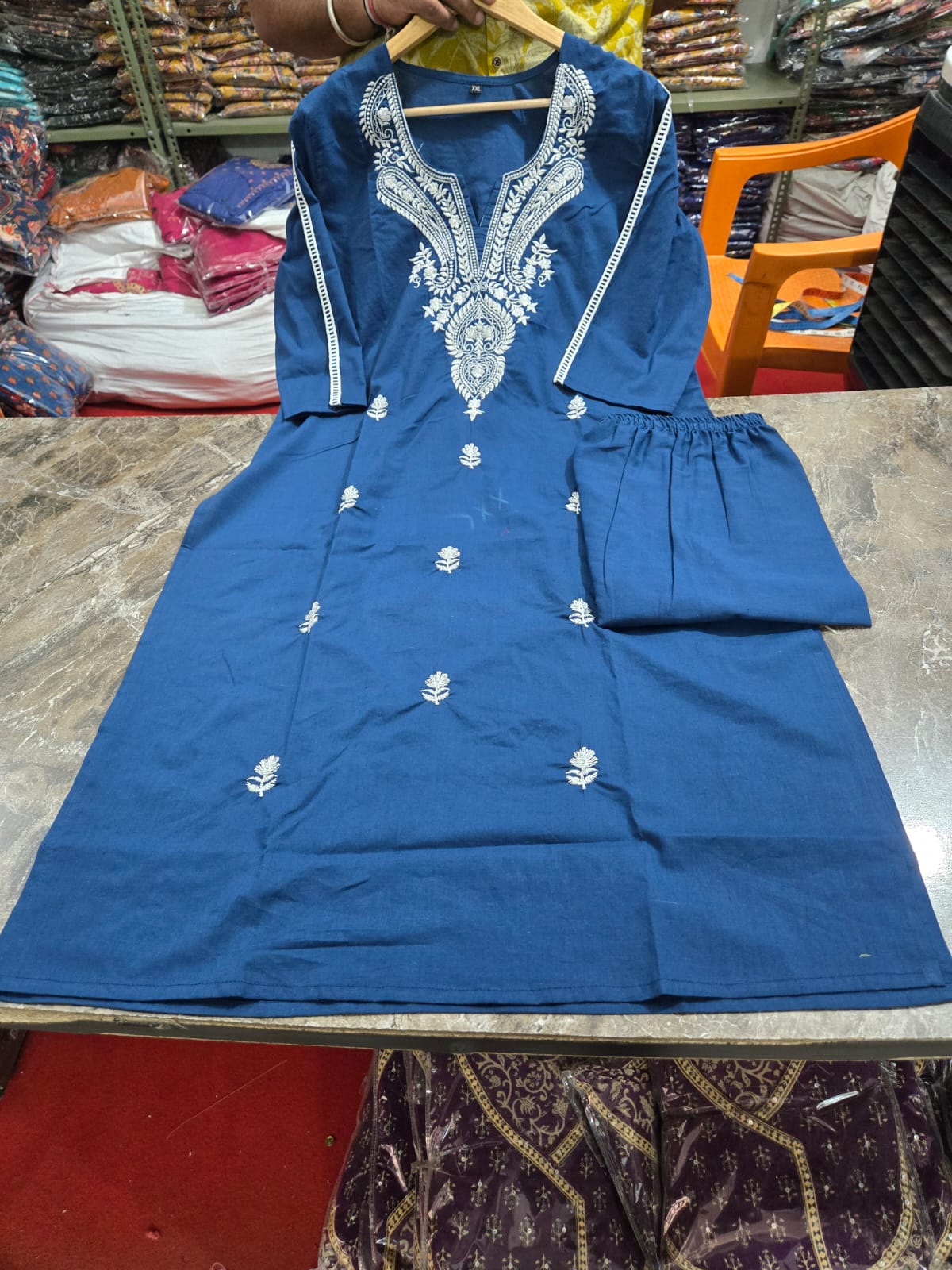 Beautiful Blue Cotton Kurta Pant Set