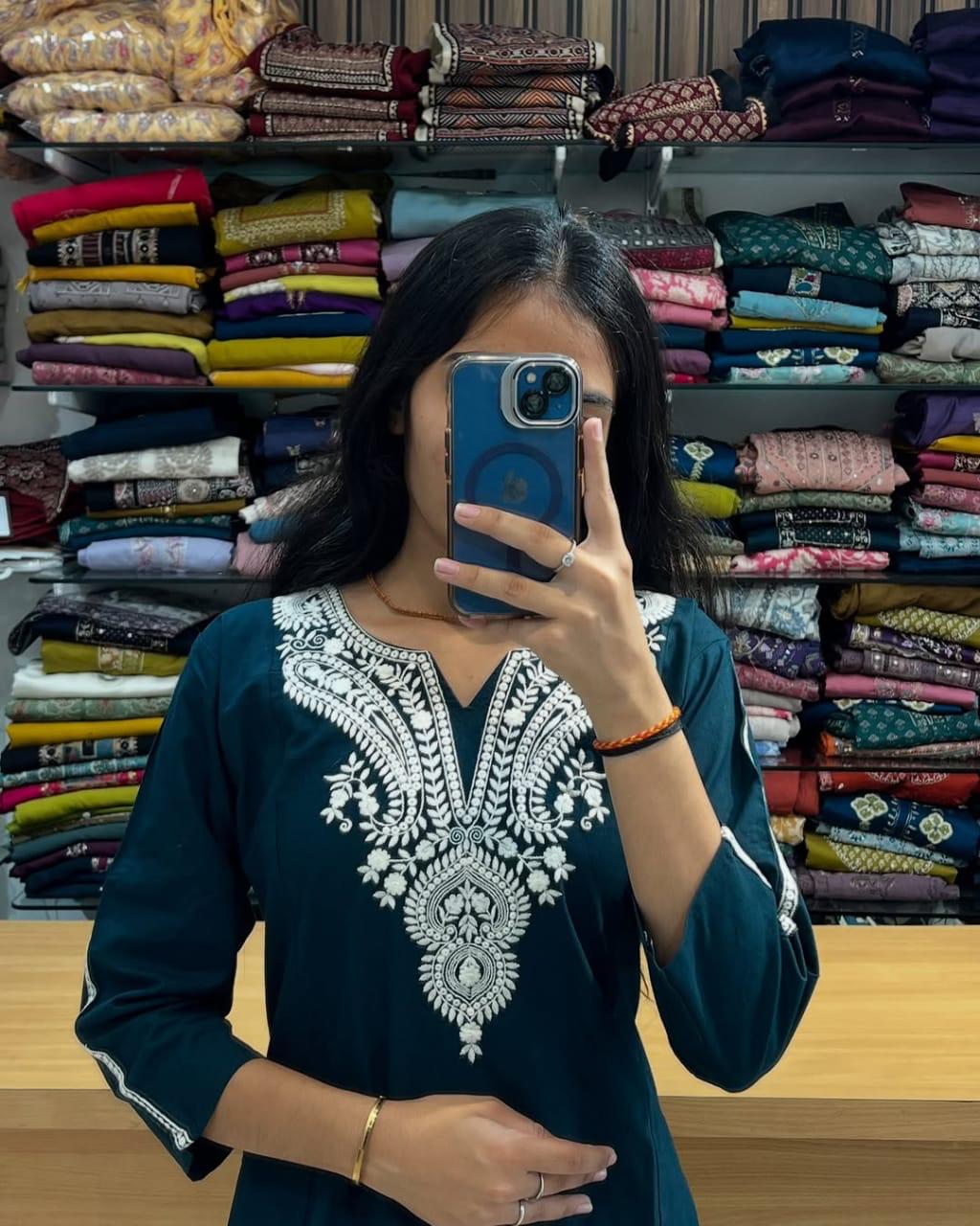 Beautiful Blue Cotton Kurta Pant Set