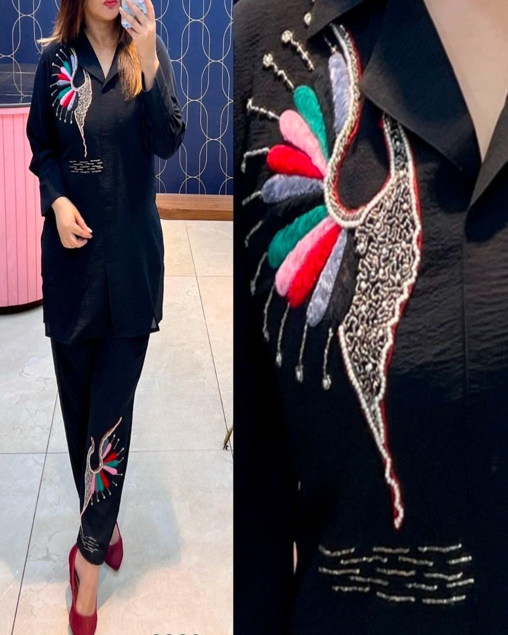 Hand Aari Embroidery Black Co-Ord set
