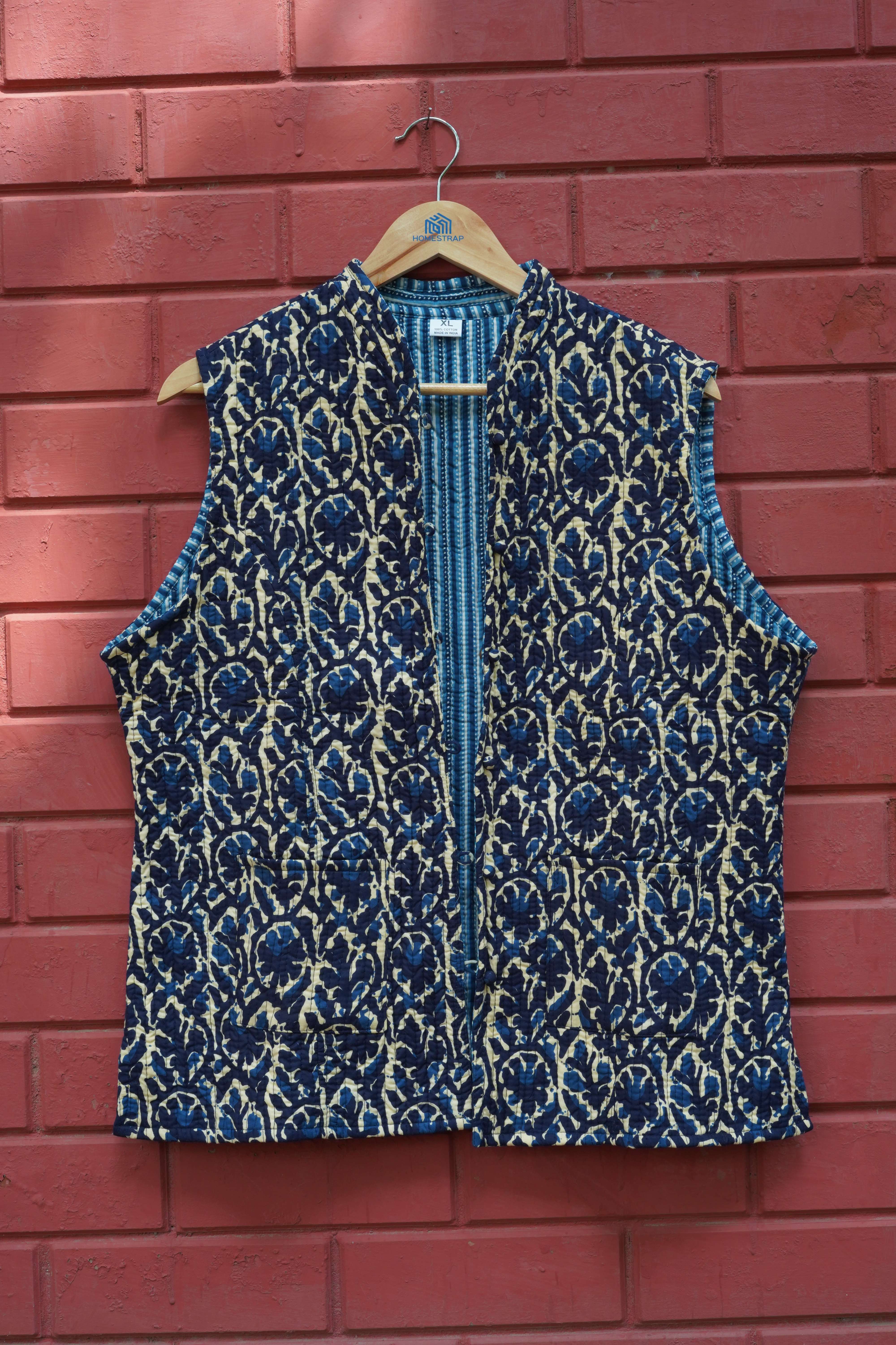 Womens Navy Blue Velvet Embroidered Jacket with Floral Design