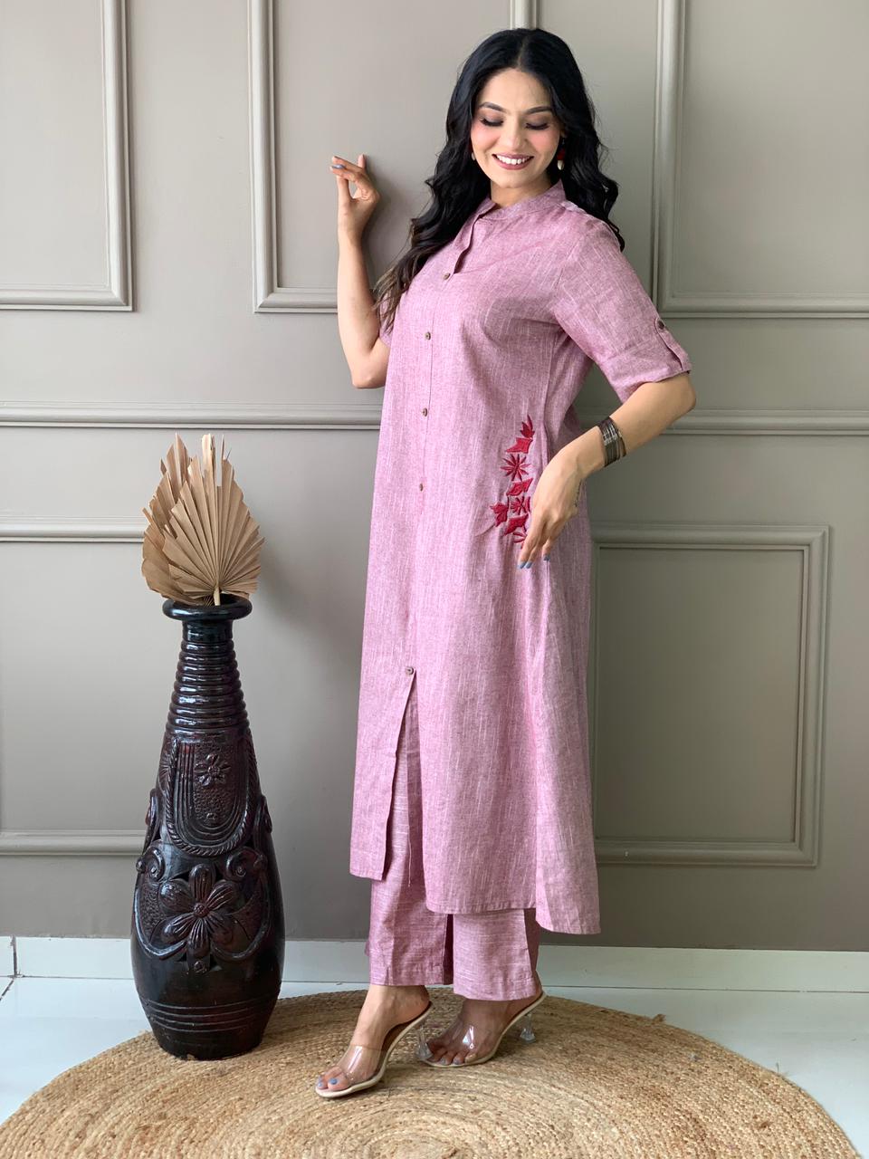 Pure cotton hand embroidered kurta palazzo co ord set