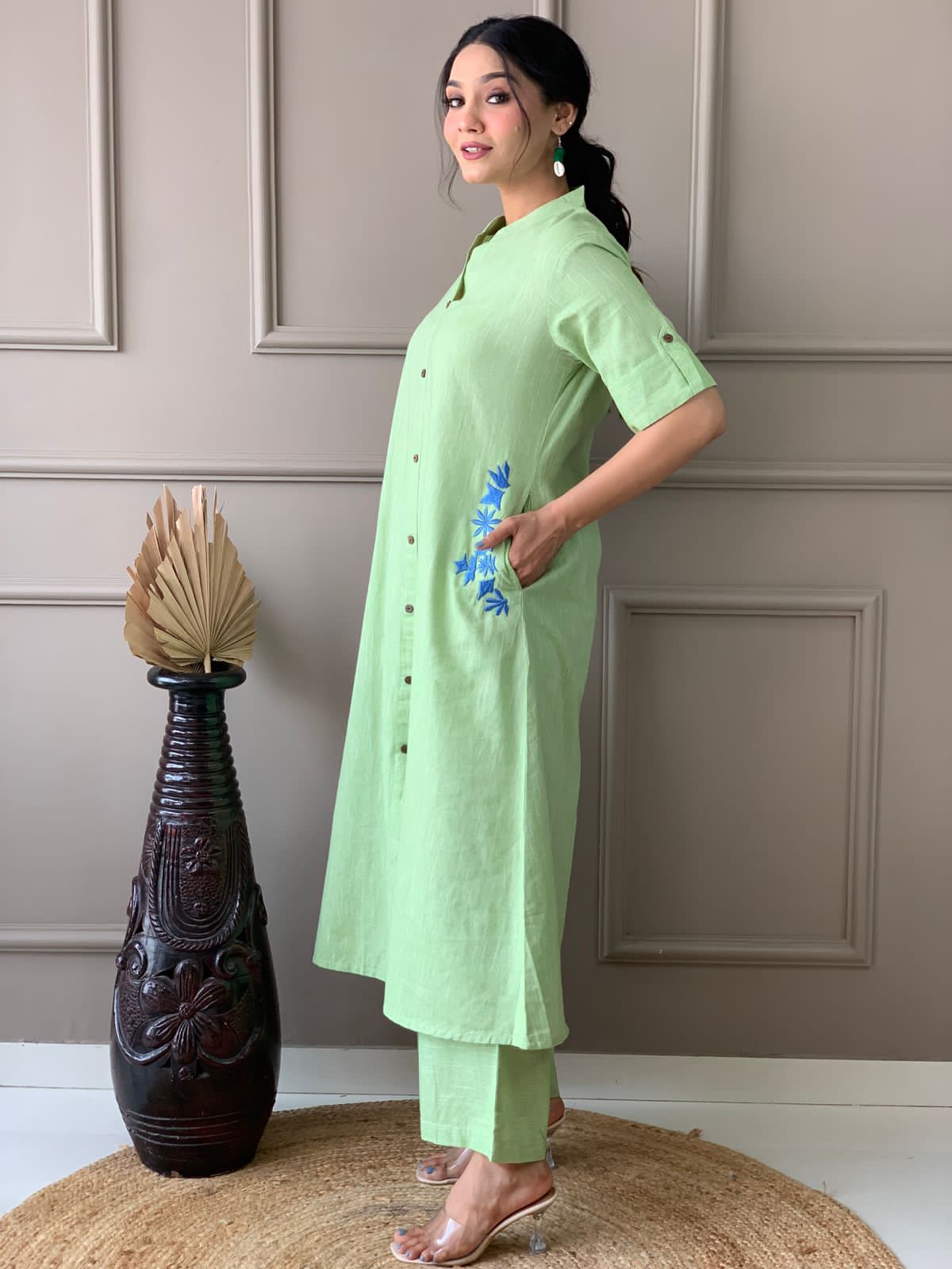 Pure cotton hand embroidered kurta palazzo co ord set