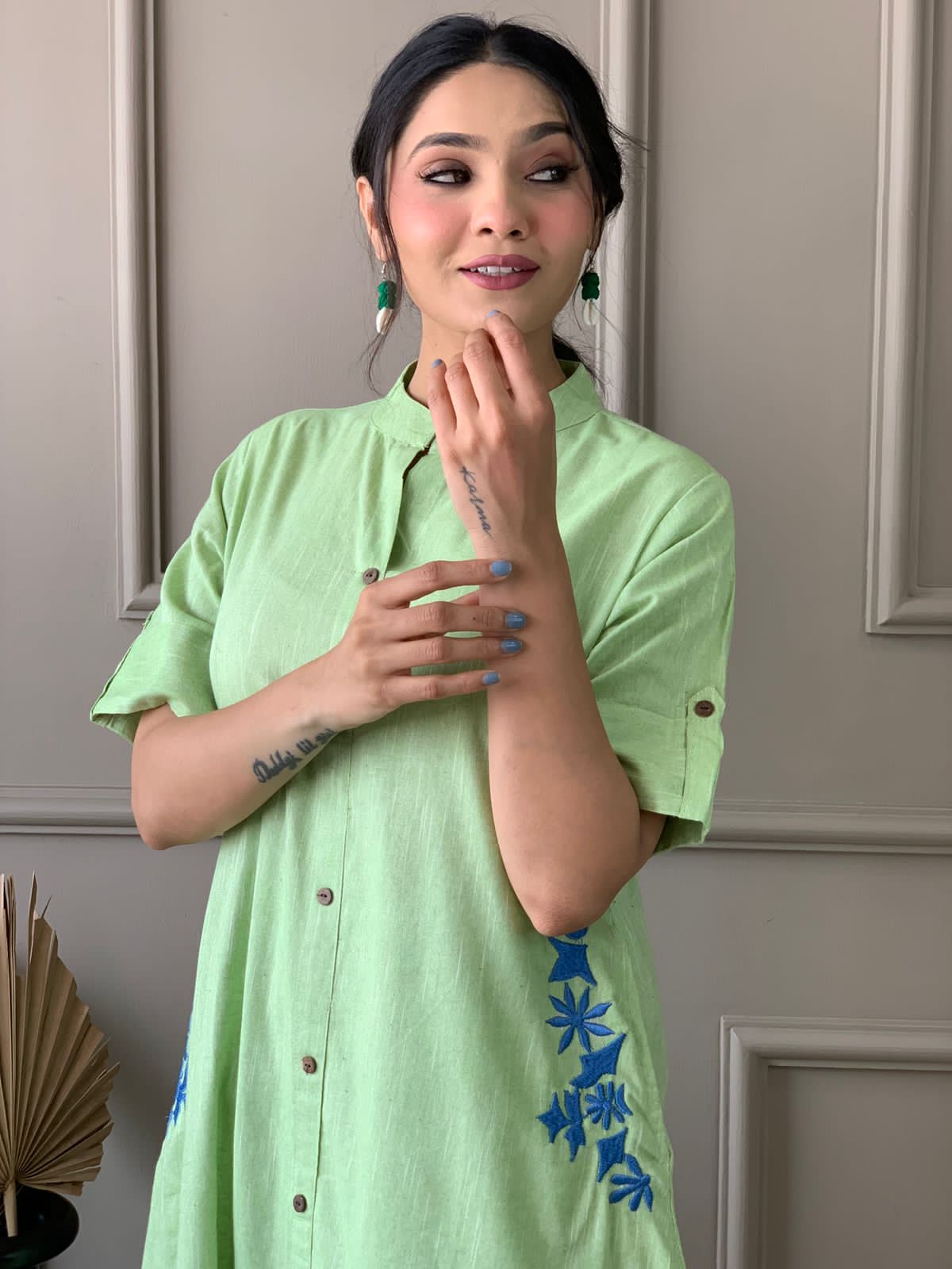 Pure cotton hand embroidered kurta palazzo co ord set