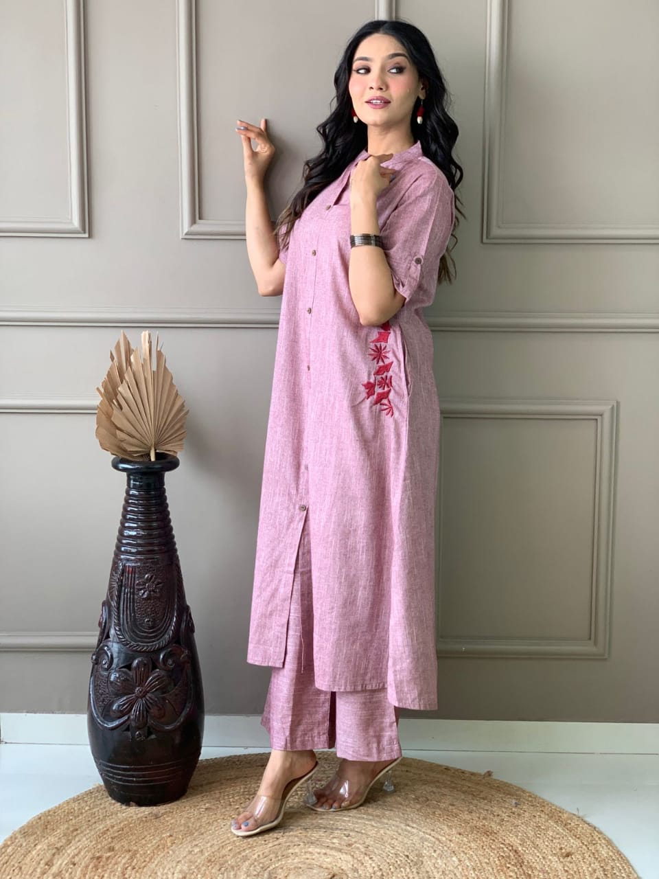 Pure cotton hand embroidered kurta palazzo co ord set