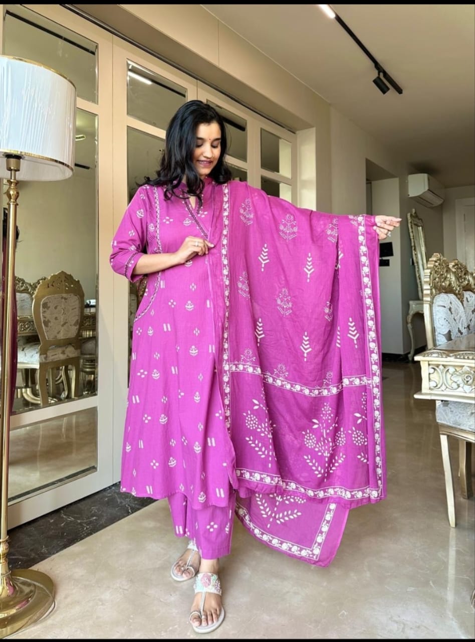 Angrakha Style Cotton Suit set for women
