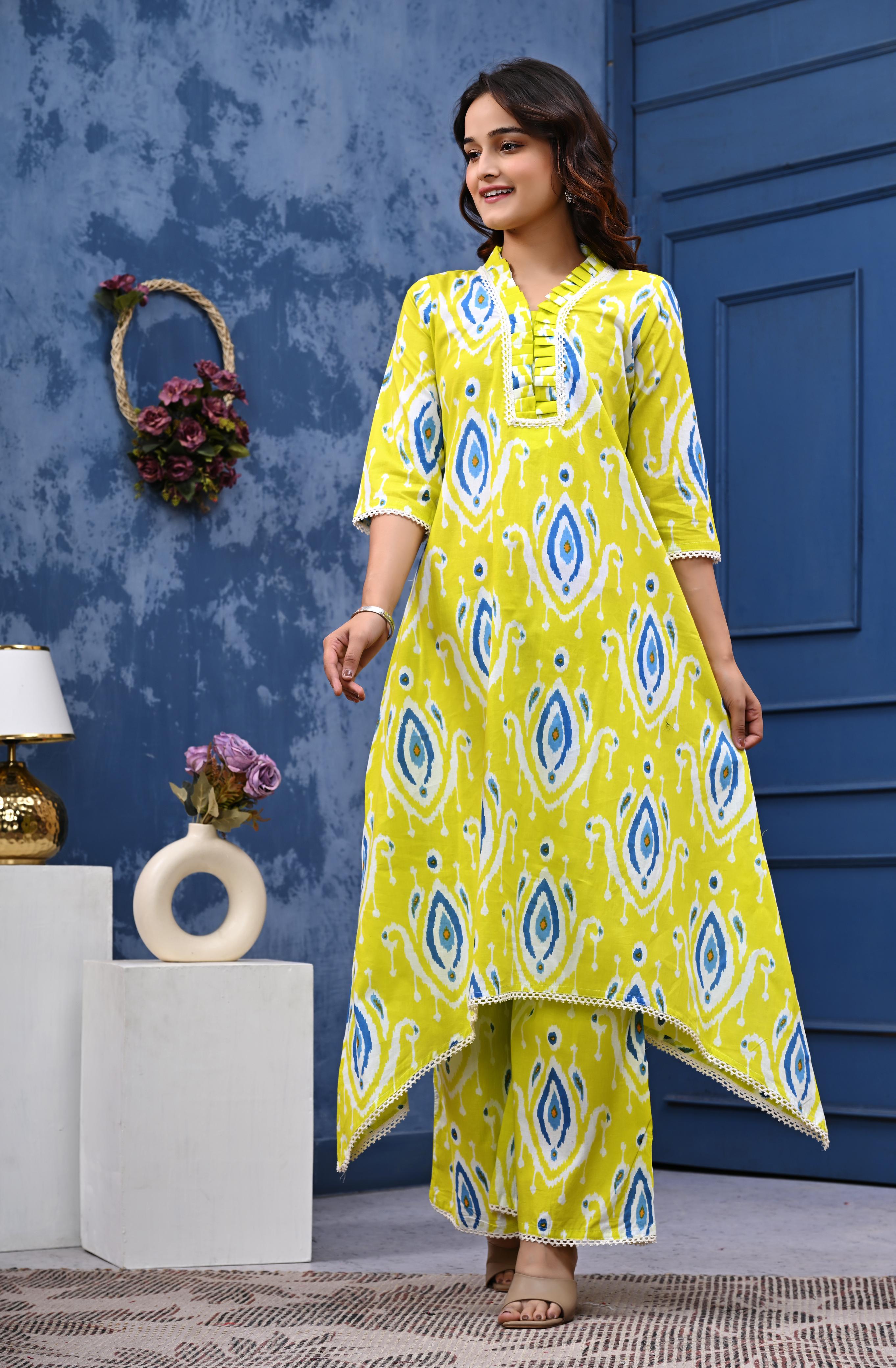 A line cotton kurta palazzo set