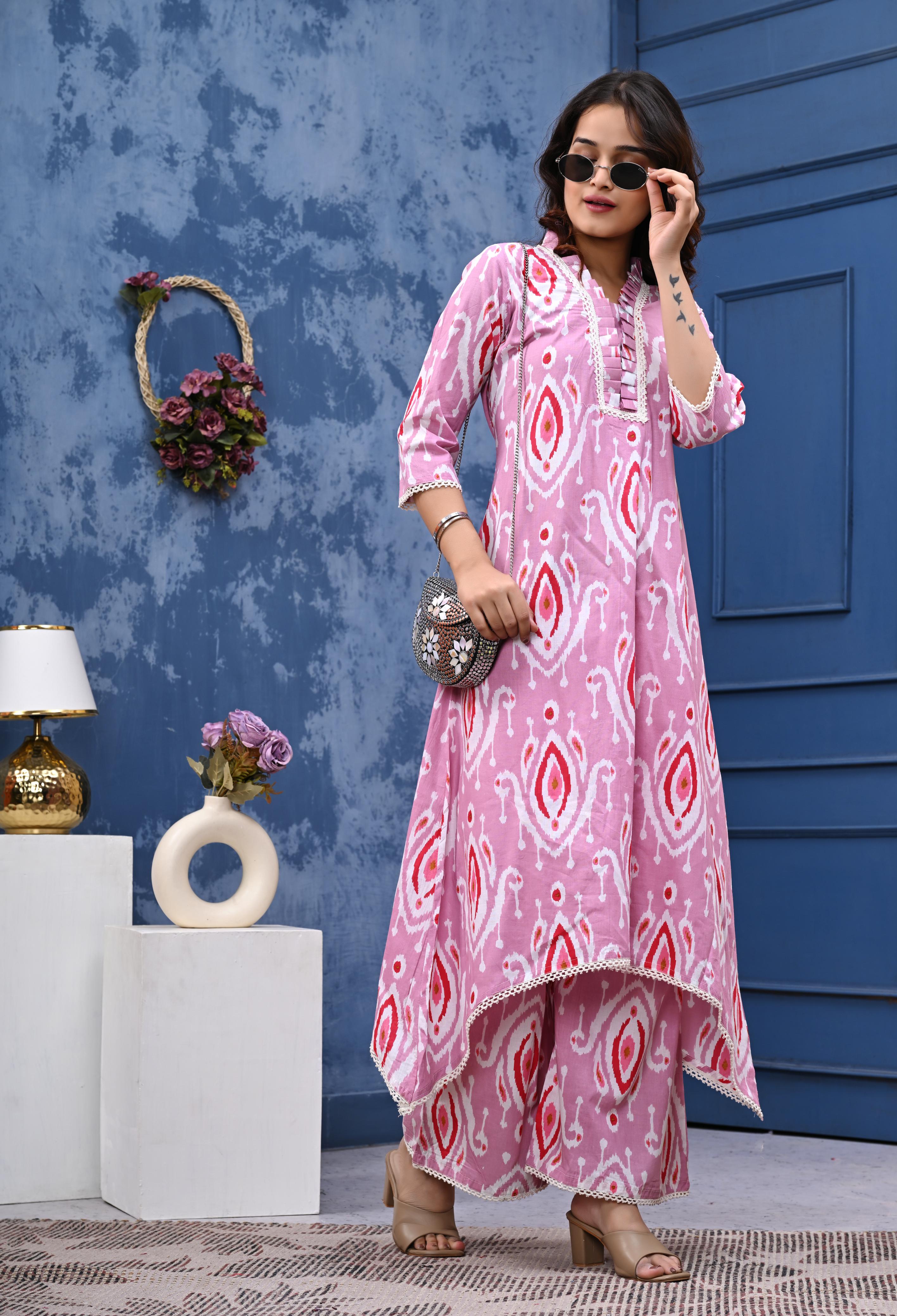 A line cotton kurta palazzo set