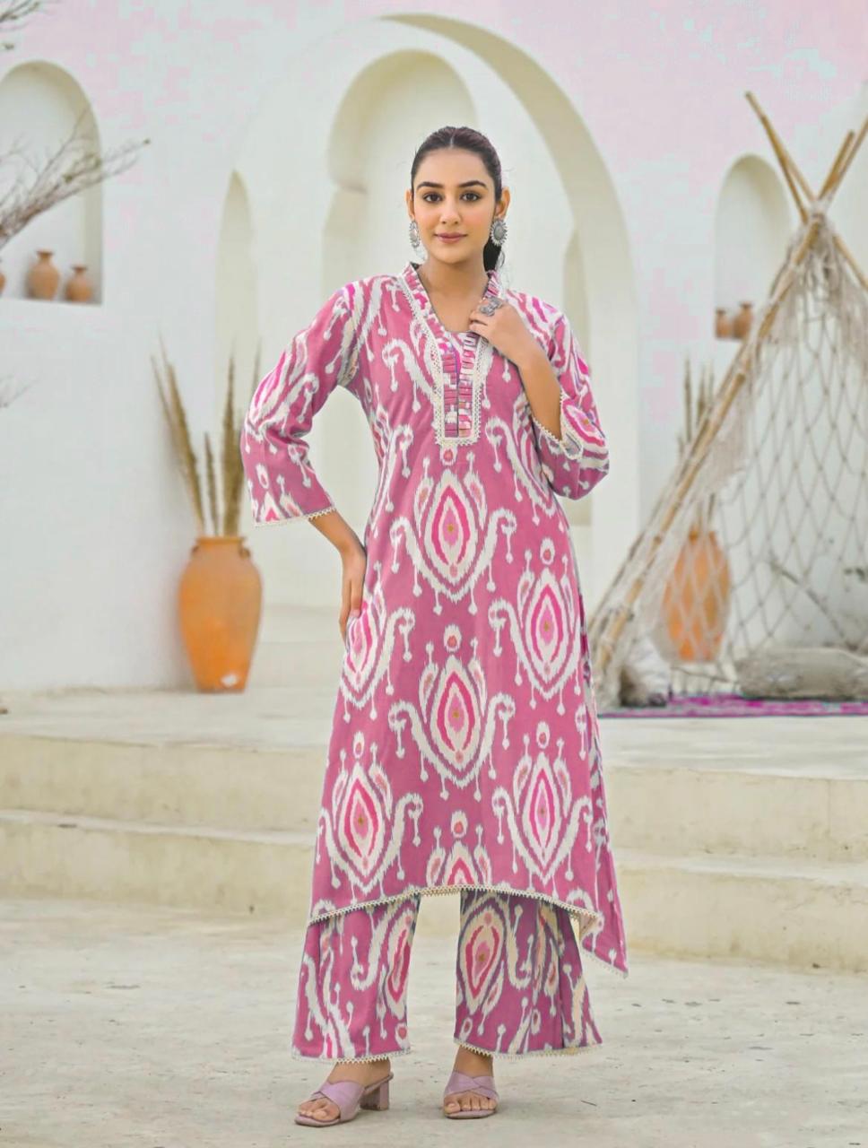 A line cotton kurta palazzo set