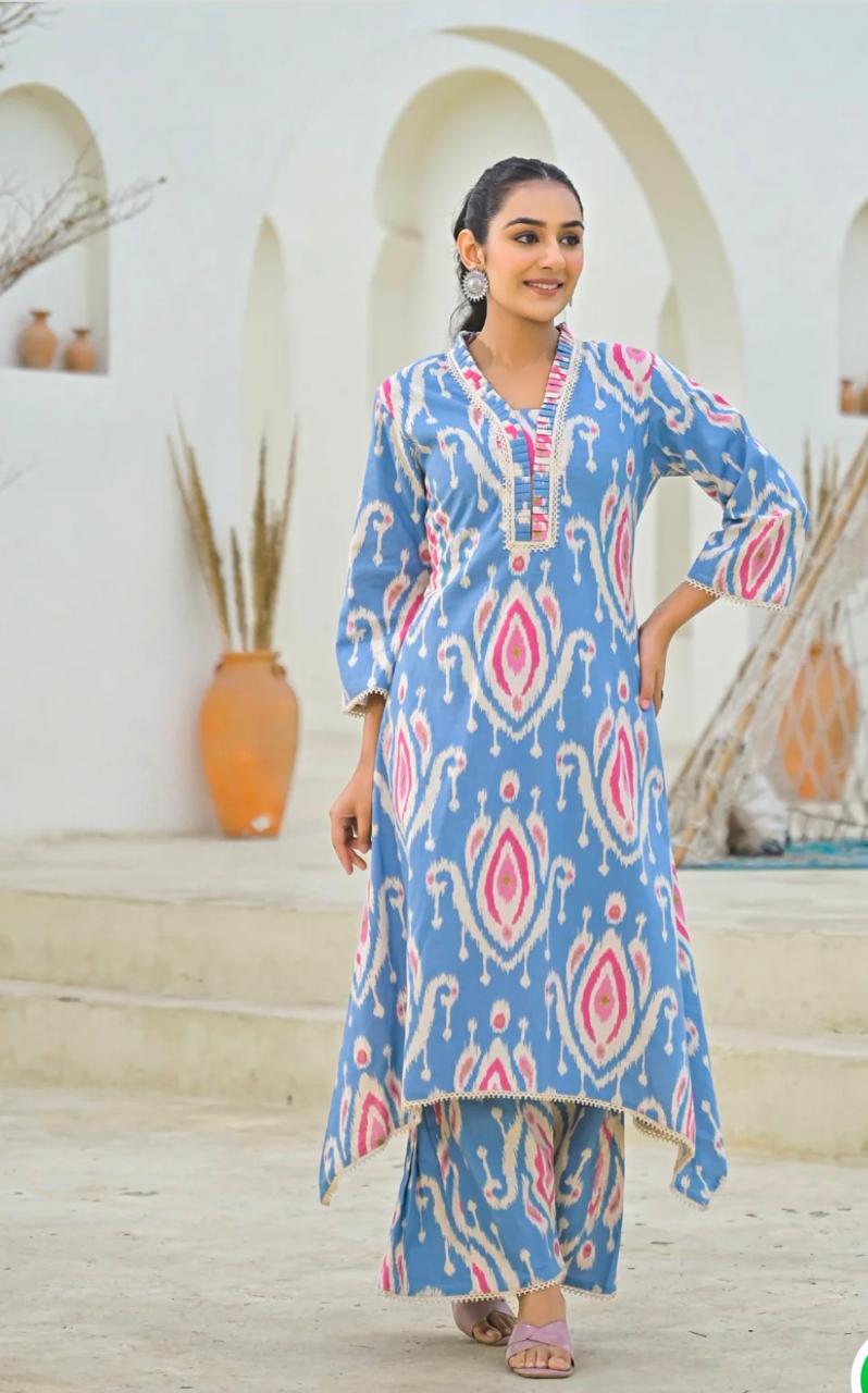A line cotton kurta palazzo set