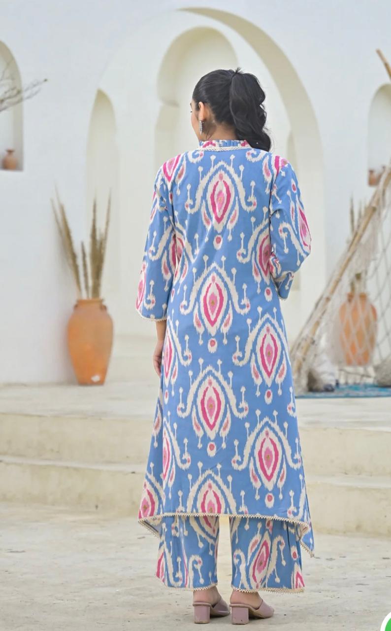 A line cotton kurta palazzo set