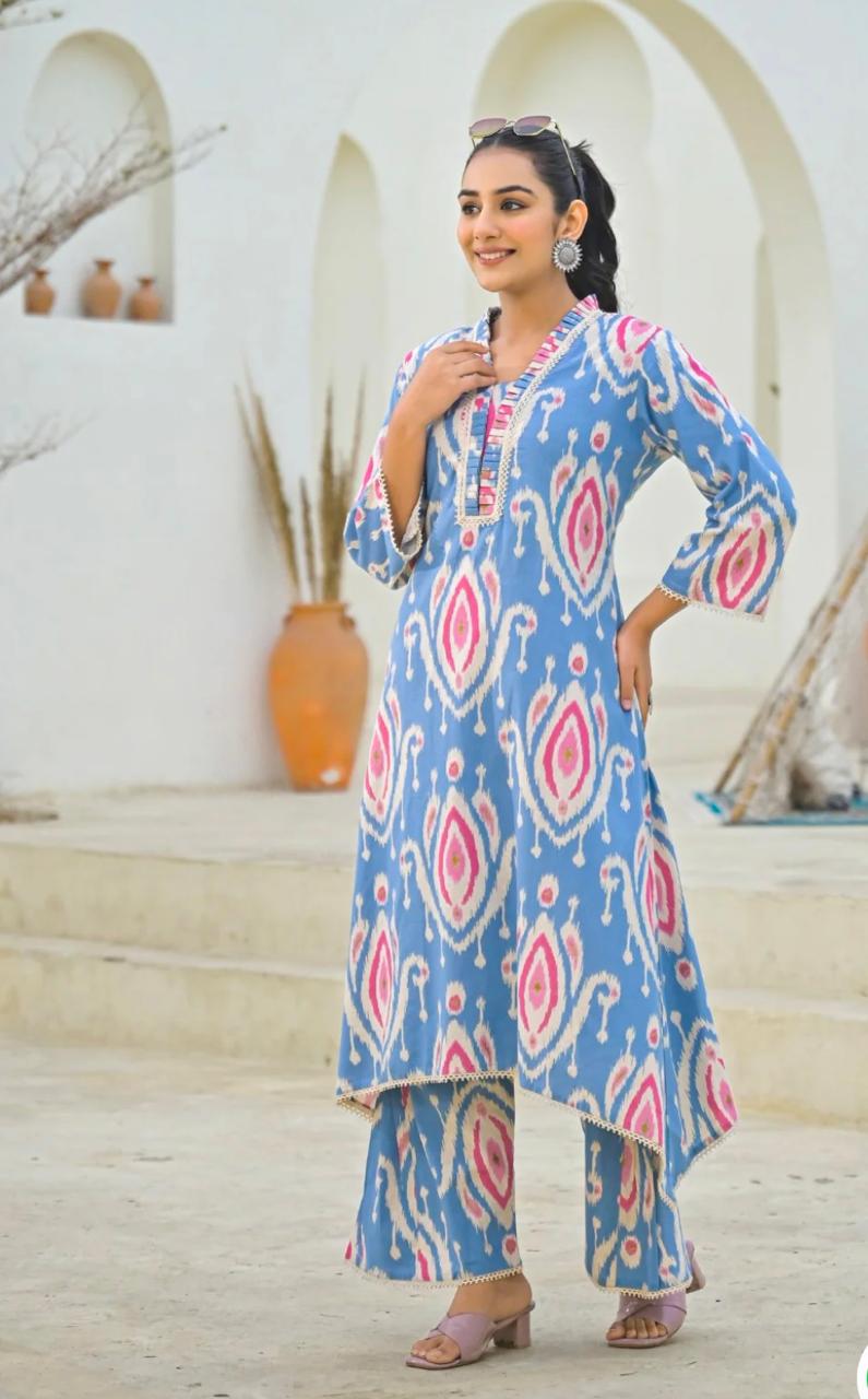 A line cotton kurta palazzo set